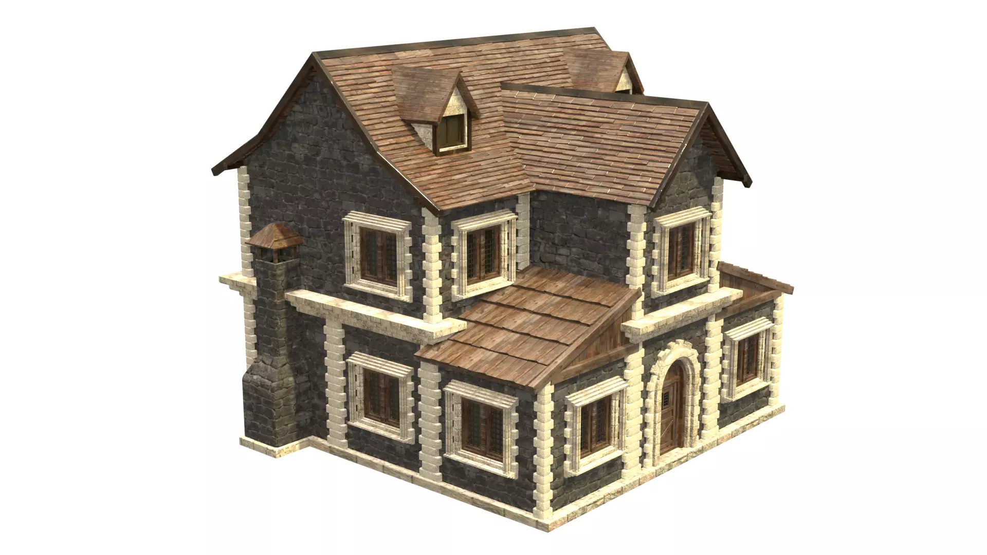medieval house low poly city town residential house 30 Low-poly 3D model_0