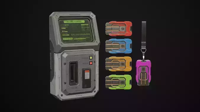 Sci-Fi Access Terminal and Keycard 5 Color Options LODs