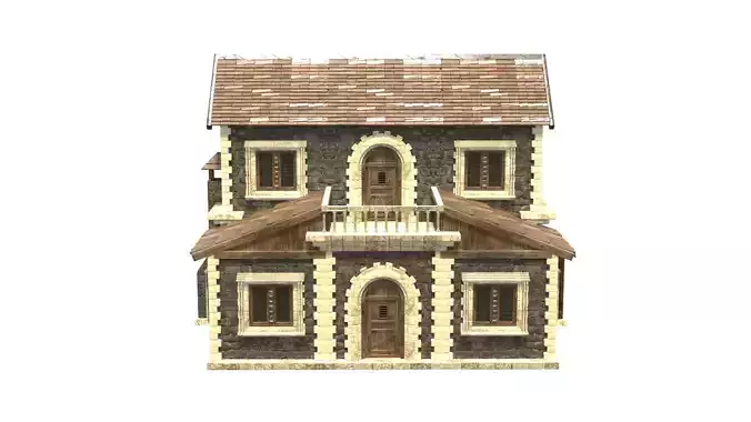 medieval house low poly city town residential house 28