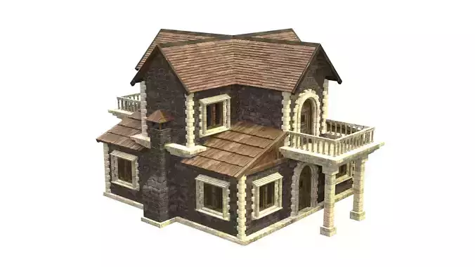 medieval house low poly city town residential house 26