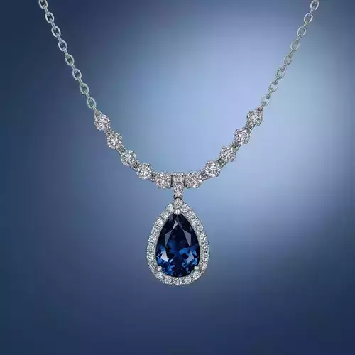Sapphire Elegance Necklace  Blue Tear Drop 