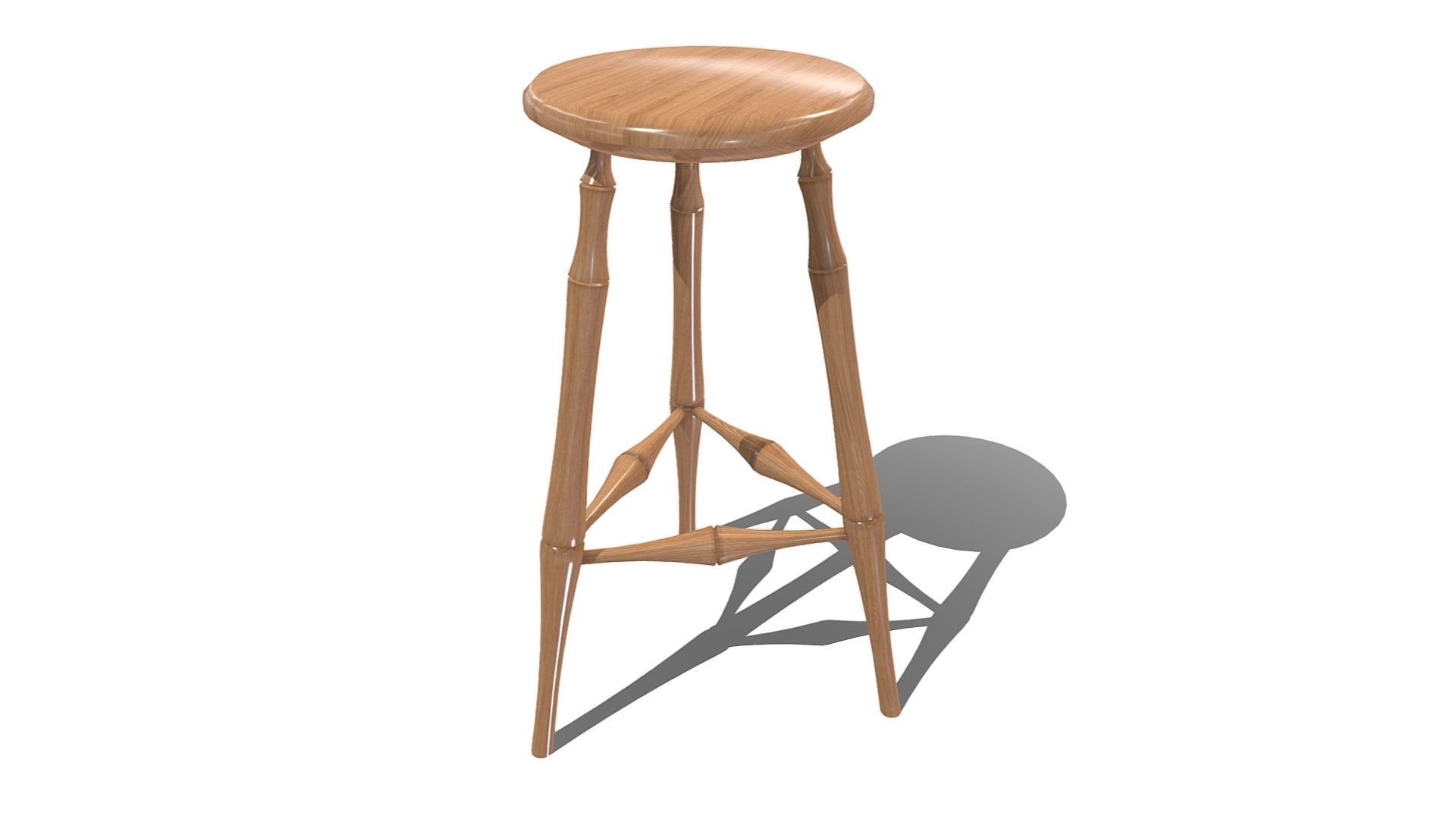 Wooden Stool Low-poly 3D model_13