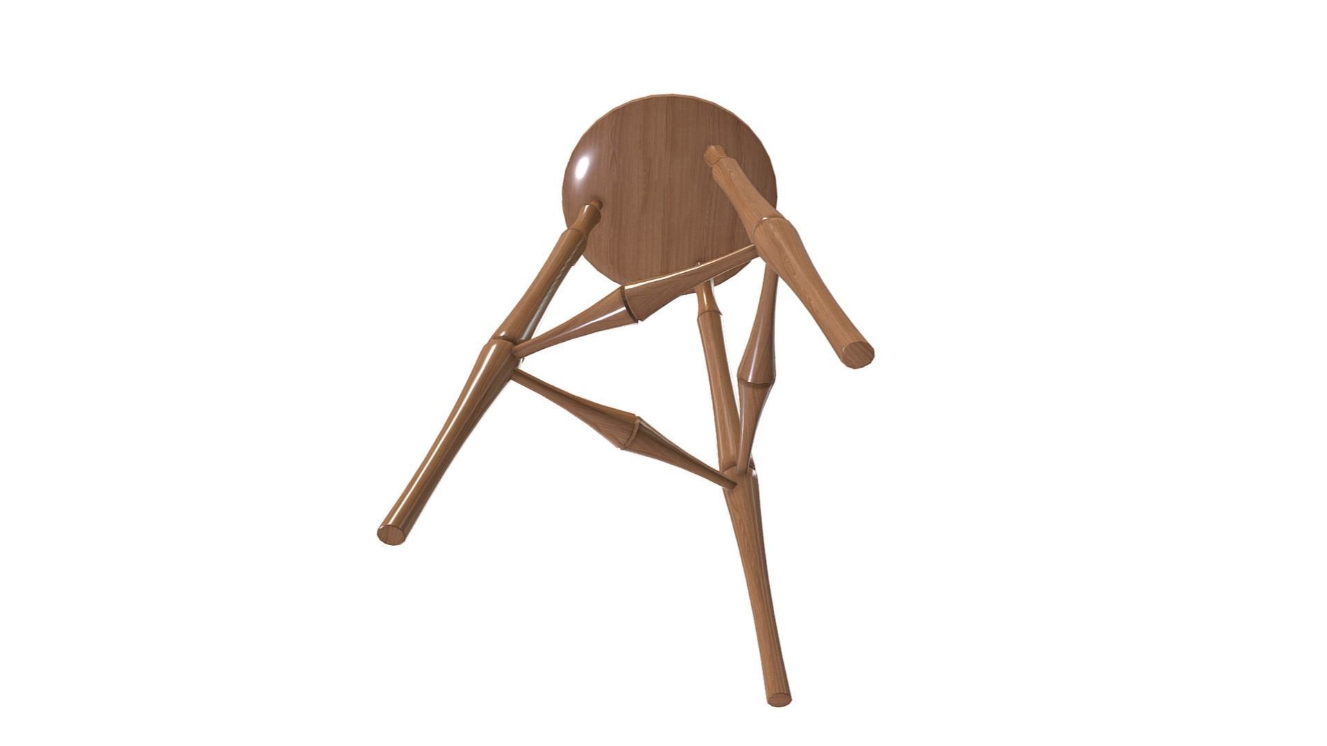 Wooden Stool Low-poly 3D model_9