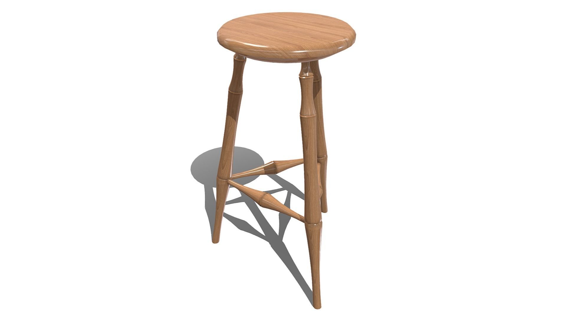 Wooden Stool Low-poly 3D model_10