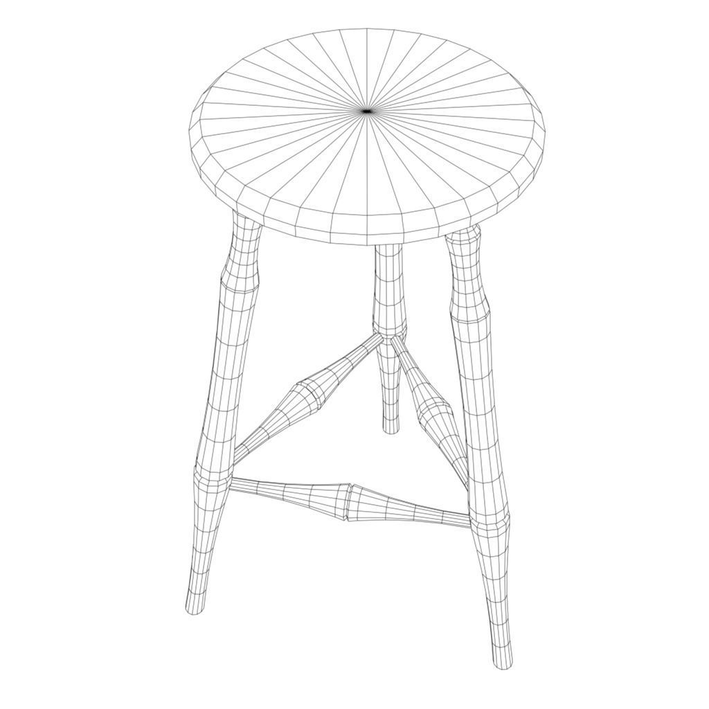 Wooden Stool Low-poly 3D model_3