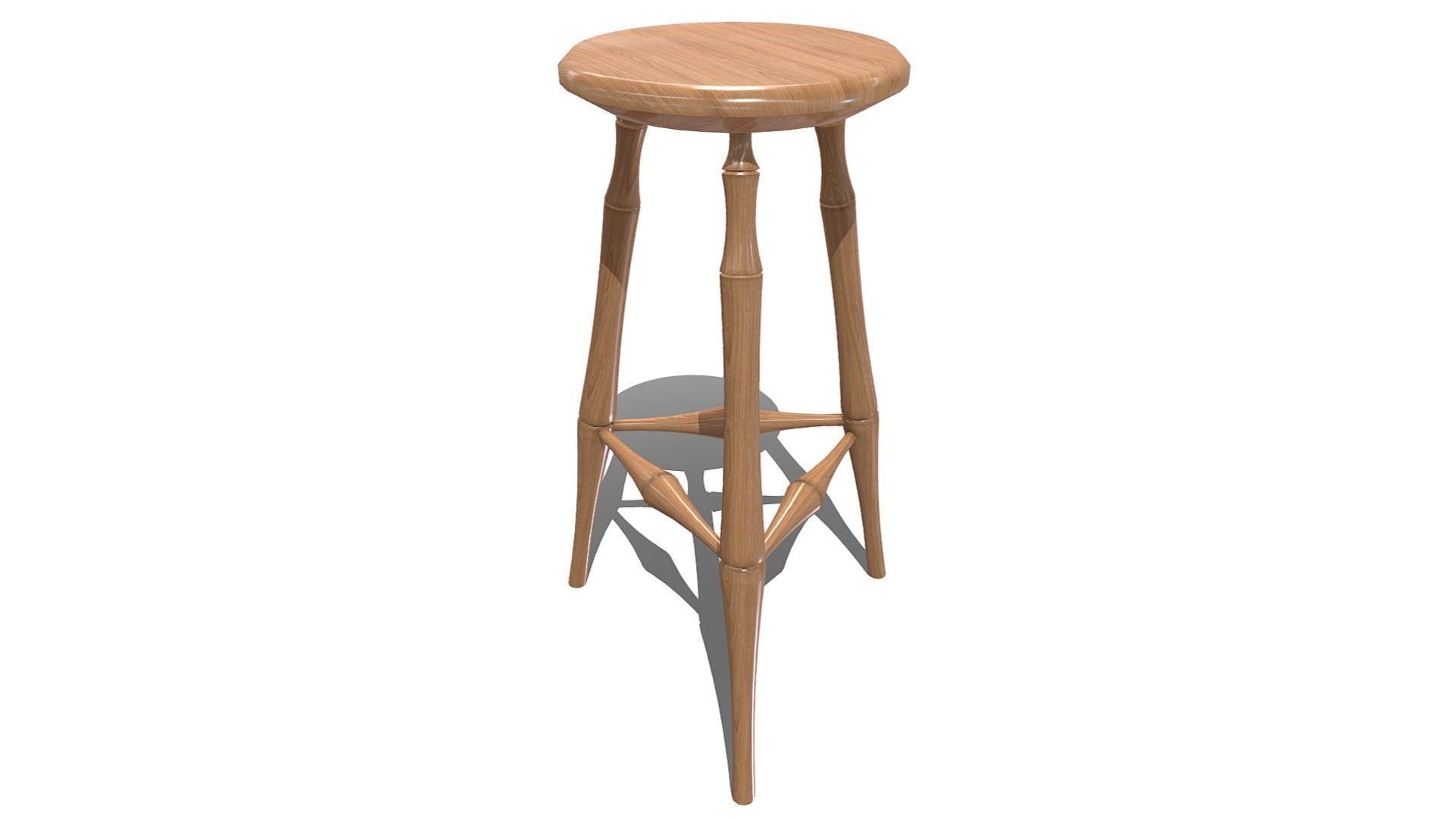 Wooden Stool Low-poly 3D model_11