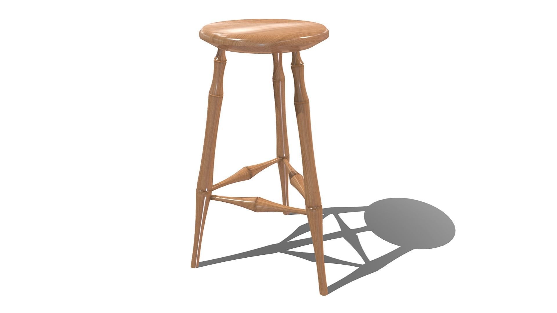 Wooden Stool Low-poly 3D model_14