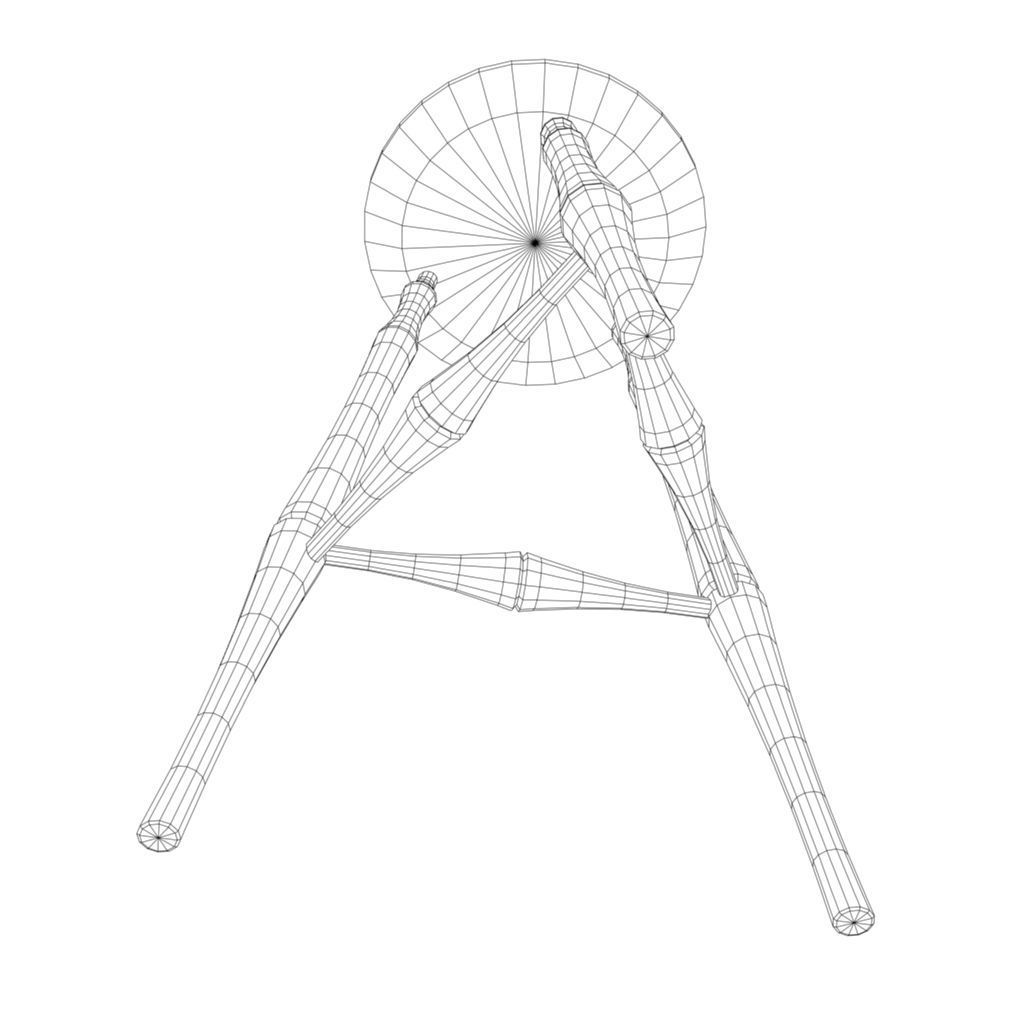 Wooden Stool Low-poly 3D model_4