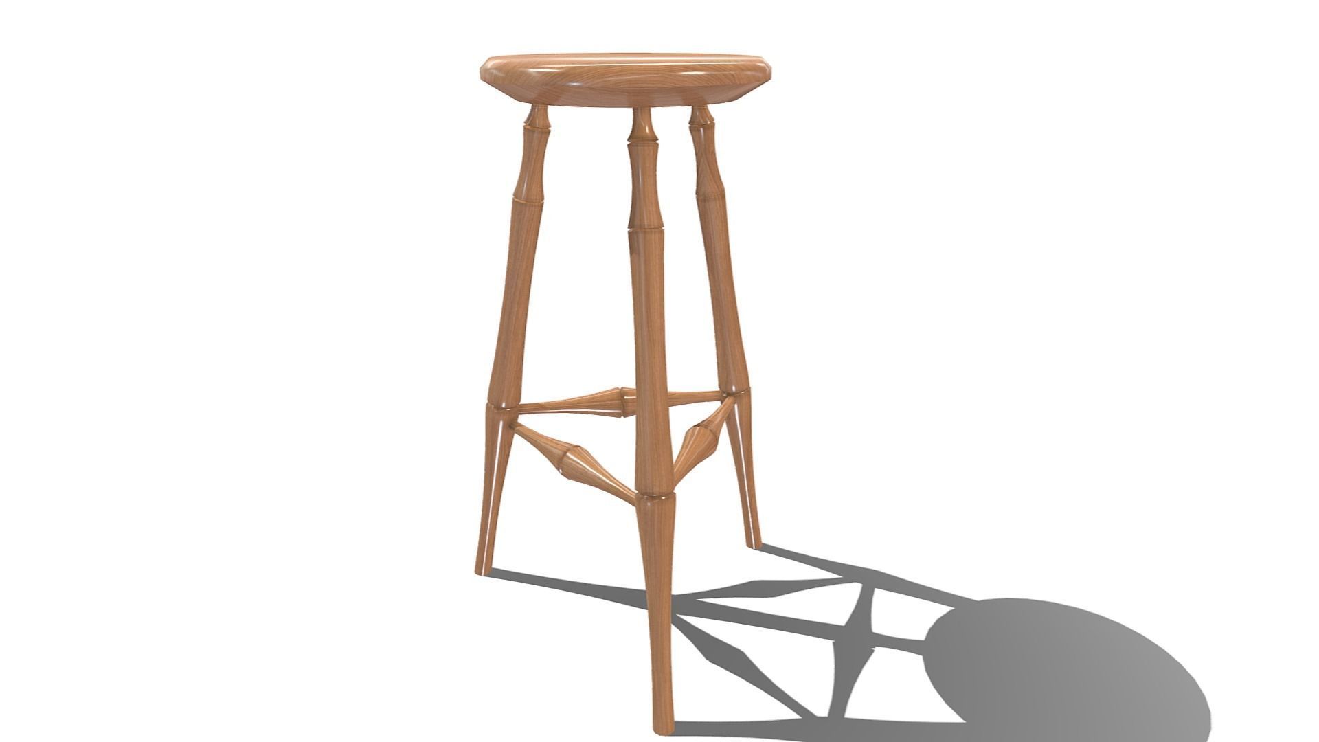 Wooden Stool Low-poly 3D model_15
