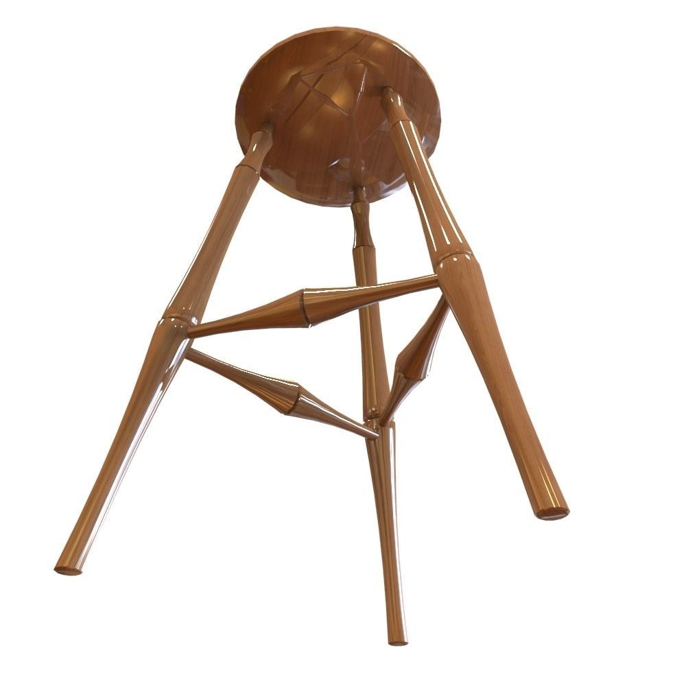 Wooden Stool Low-poly 3D model_1