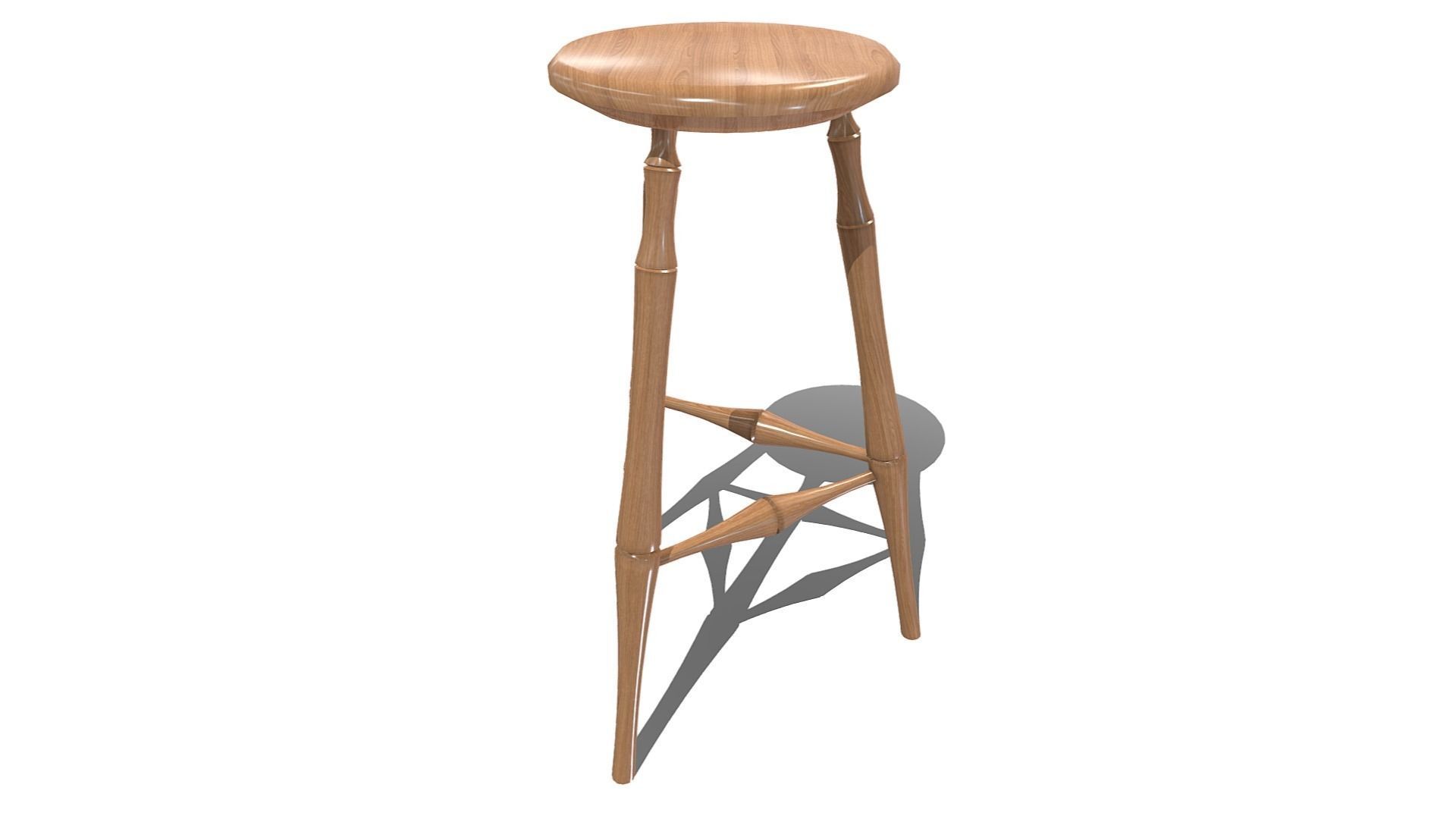 Wooden Stool Low-poly 3D model_12