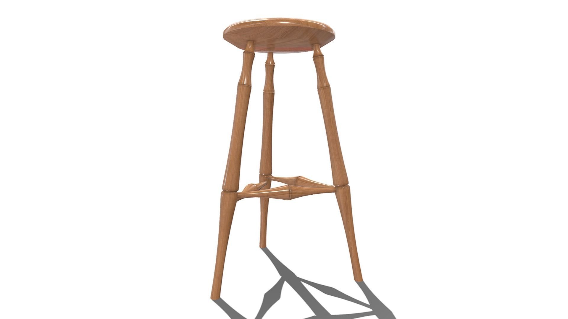 Wooden Stool Low-poly 3D model_16