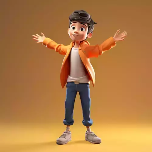 3D animated boy with orange shirt 