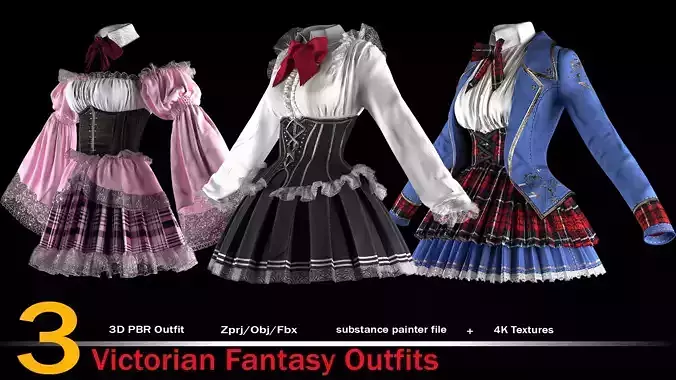 3 Victorian Fantasy Outfits With 4K Pbr Textures