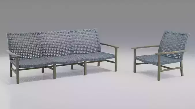 Harbor Blue Wicker Sofa and Chair