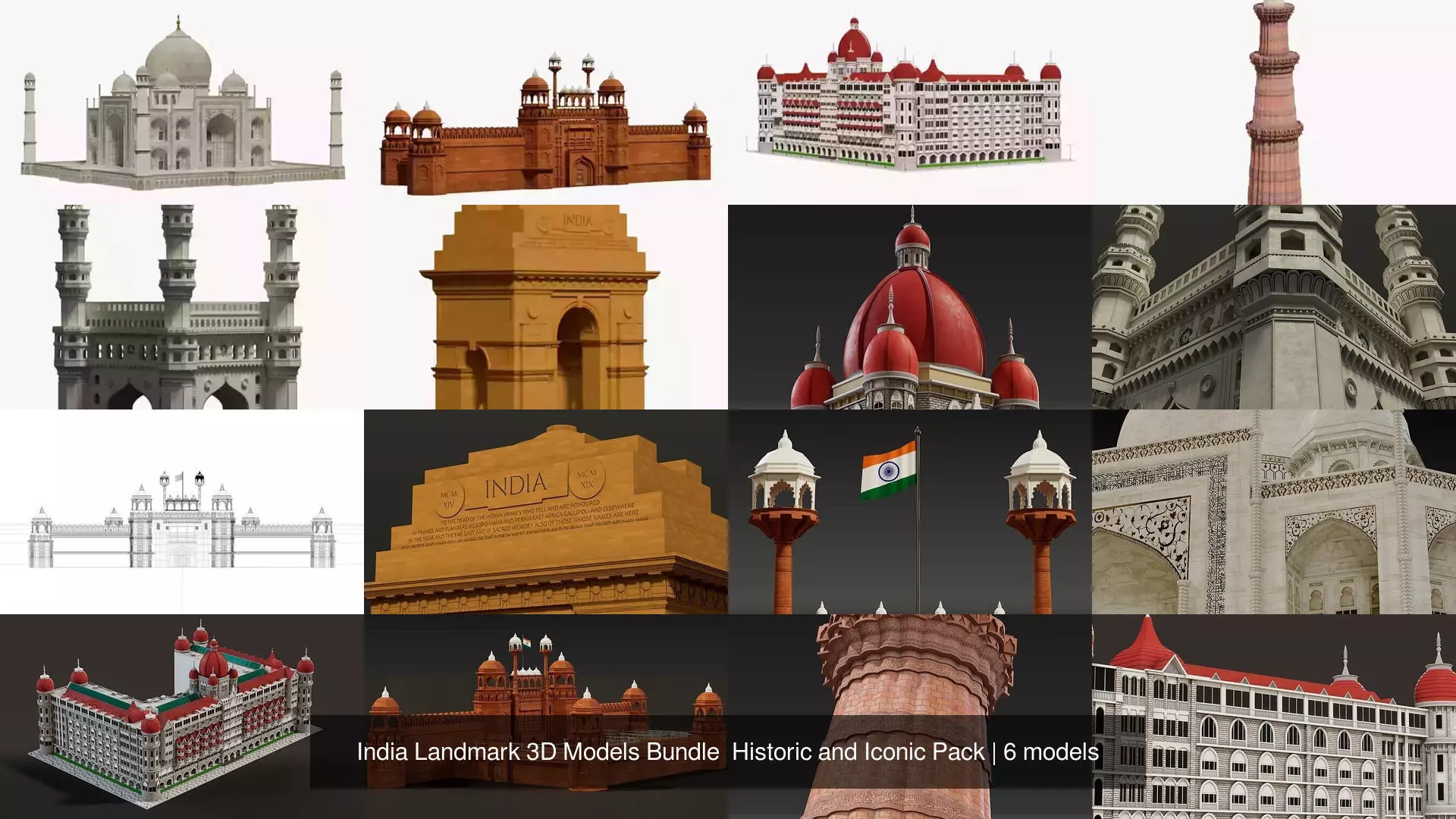 India Landmark 3D Models Bundle  Historic and Iconic Pack 3D Model Collection_1