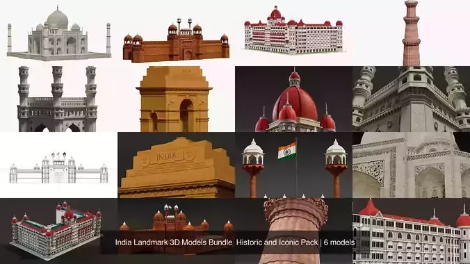 India Landmark 3D Models Bundle  Historic and Iconic Pack