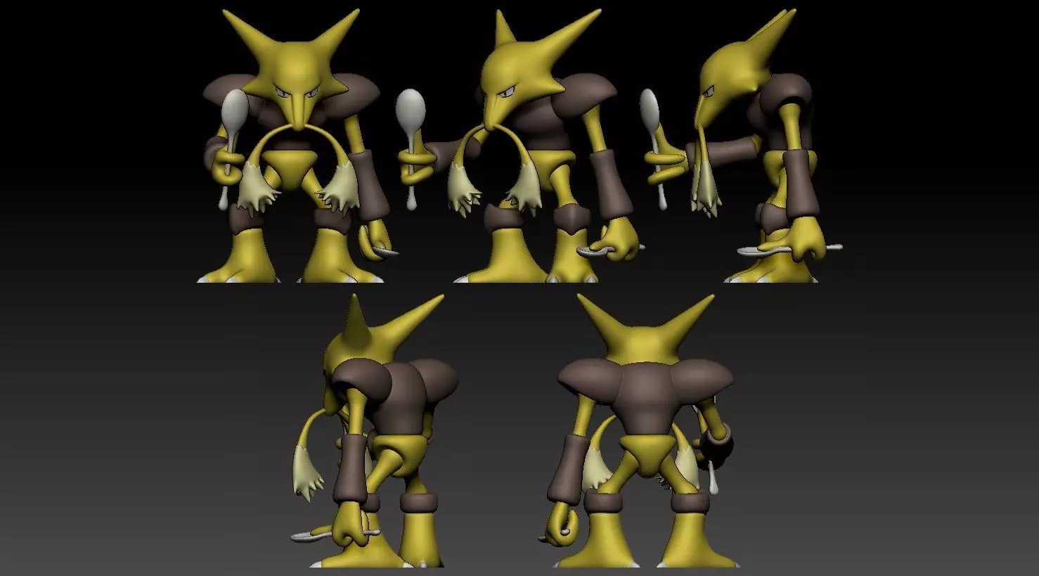Abra Kadabra Alakazam Mega Alakazam Pokemon Fanart Pack 2 poses 3D print model_20