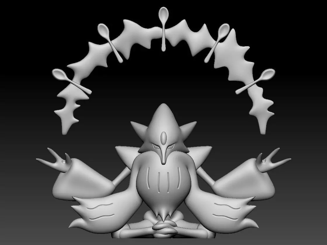 Abra Kadabra Alakazam Mega Alakazam Pokemon Fanart Pack 2 poses 3D print model_9