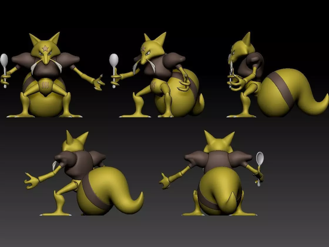 Abra Kadabra Alakazam Mega Alakazam Pokemon Fanart Pack 2 poses 3D print model_10