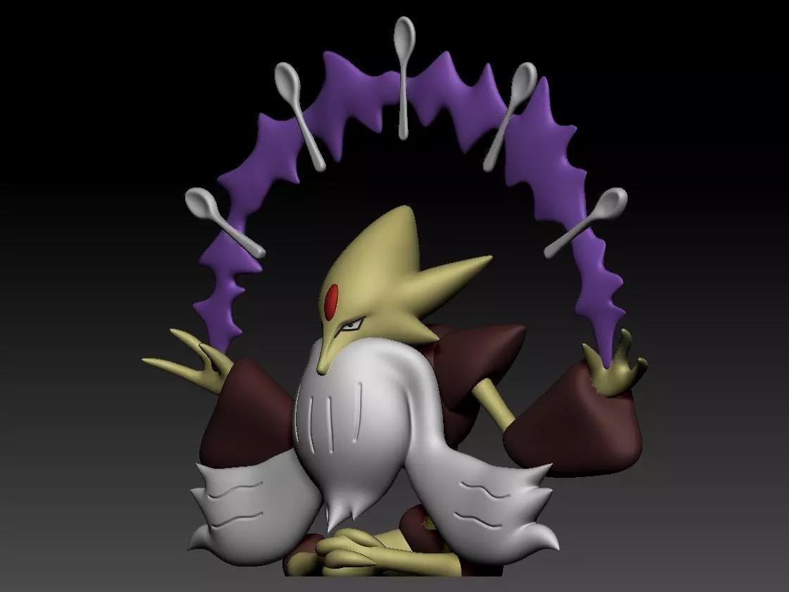 Abra Kadabra Alakazam Mega Alakazam Pokemon Fanart Pack 2 poses 3D print model_4