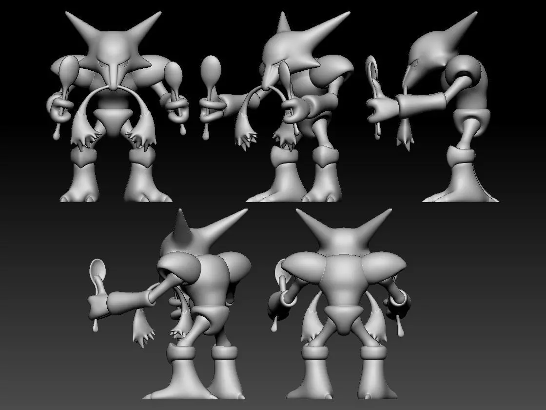 Abra Kadabra Alakazam Mega Alakazam Pokemon Fanart Pack 2 poses 3D print model_19