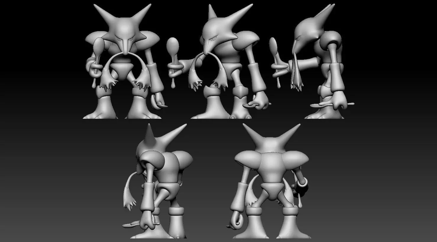 Abra Kadabra Alakazam Mega Alakazam Pokemon Fanart Pack 2 poses 3D print model_18