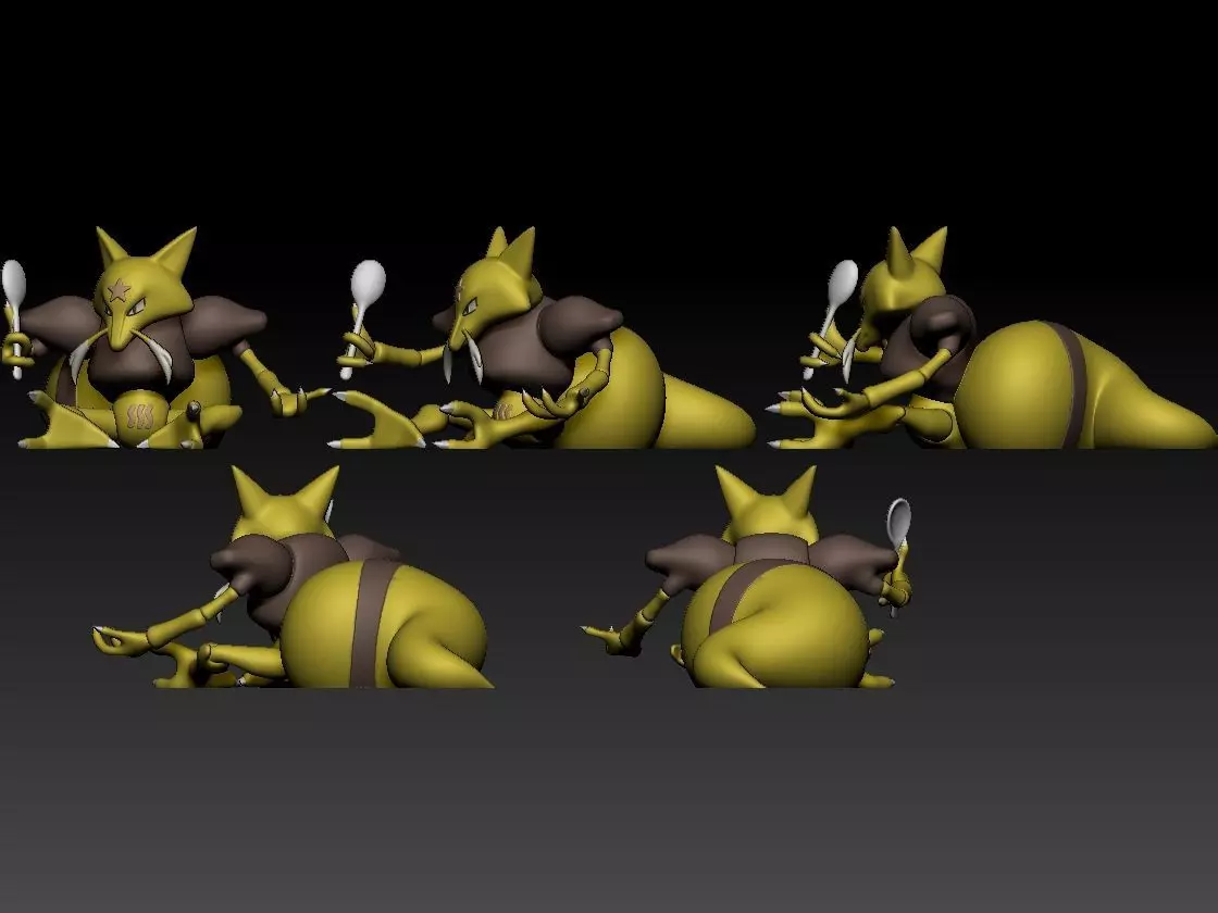 Abra Kadabra Alakazam Mega Alakazam Pokemon Fanart Pack 2 poses 3D print model_14