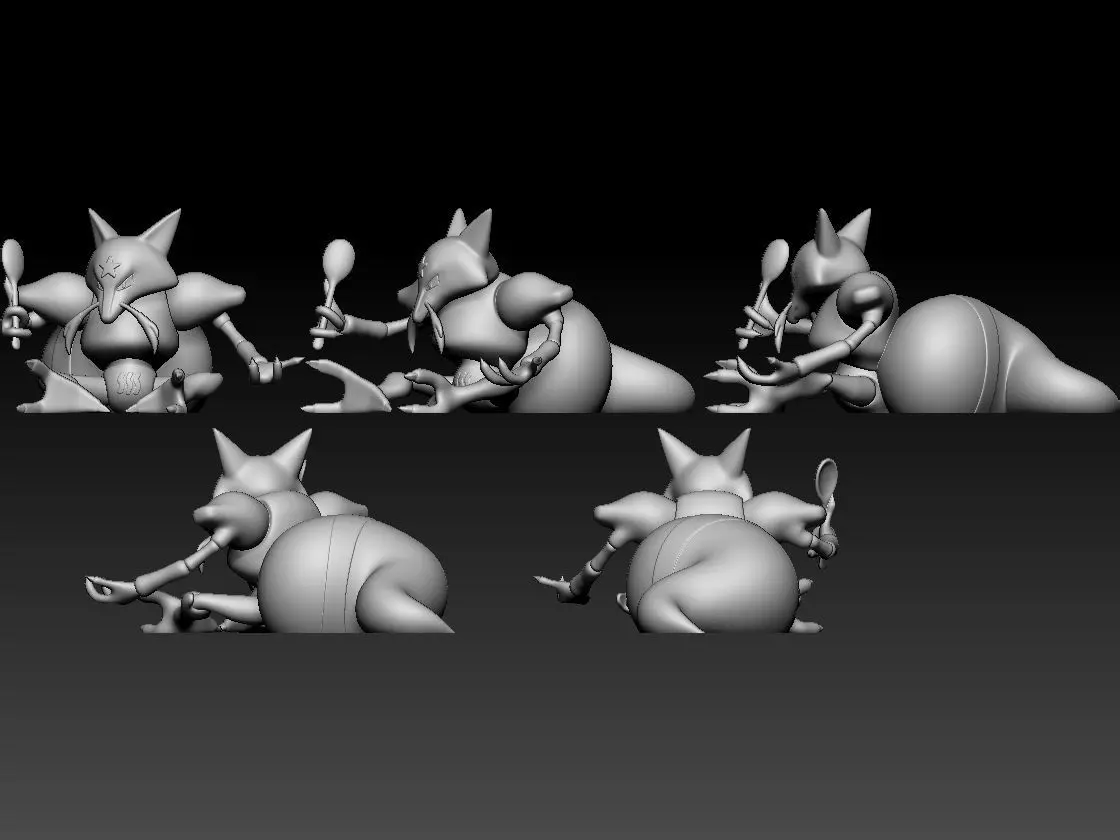 Abra Kadabra Alakazam Mega Alakazam Pokemon Fanart Pack 2 poses 3D print model_11