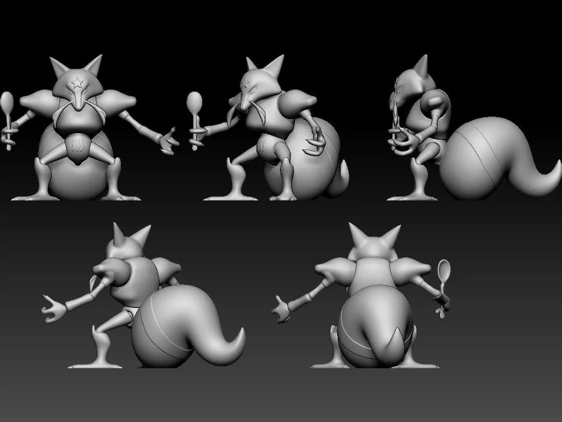 Abra Kadabra Alakazam Mega Alakazam Pokemon Fanart Pack 2 poses 3D print model_12