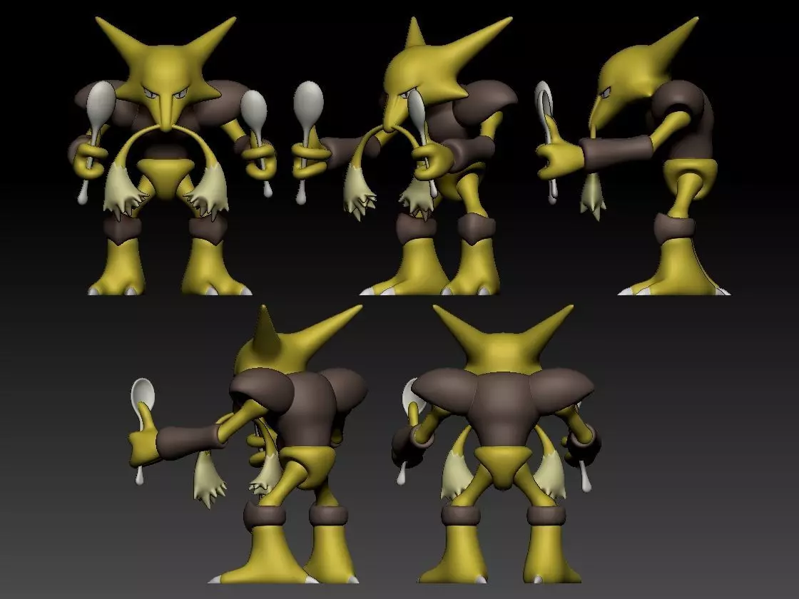 Abra Kadabra Alakazam Mega Alakazam Pokemon Fanart Pack 2 poses 3D print model_21