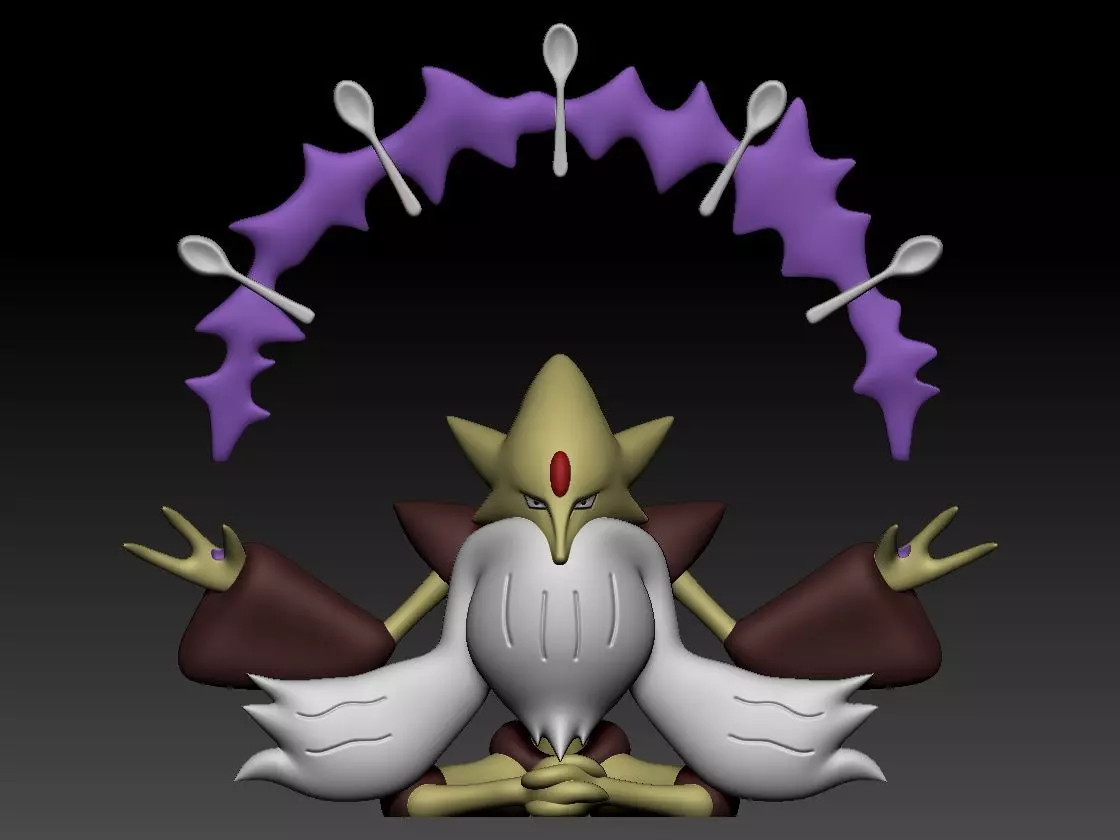 Abra Kadabra Alakazam Mega Alakazam Pokemon Fanart Pack 2 poses 3D print model_8