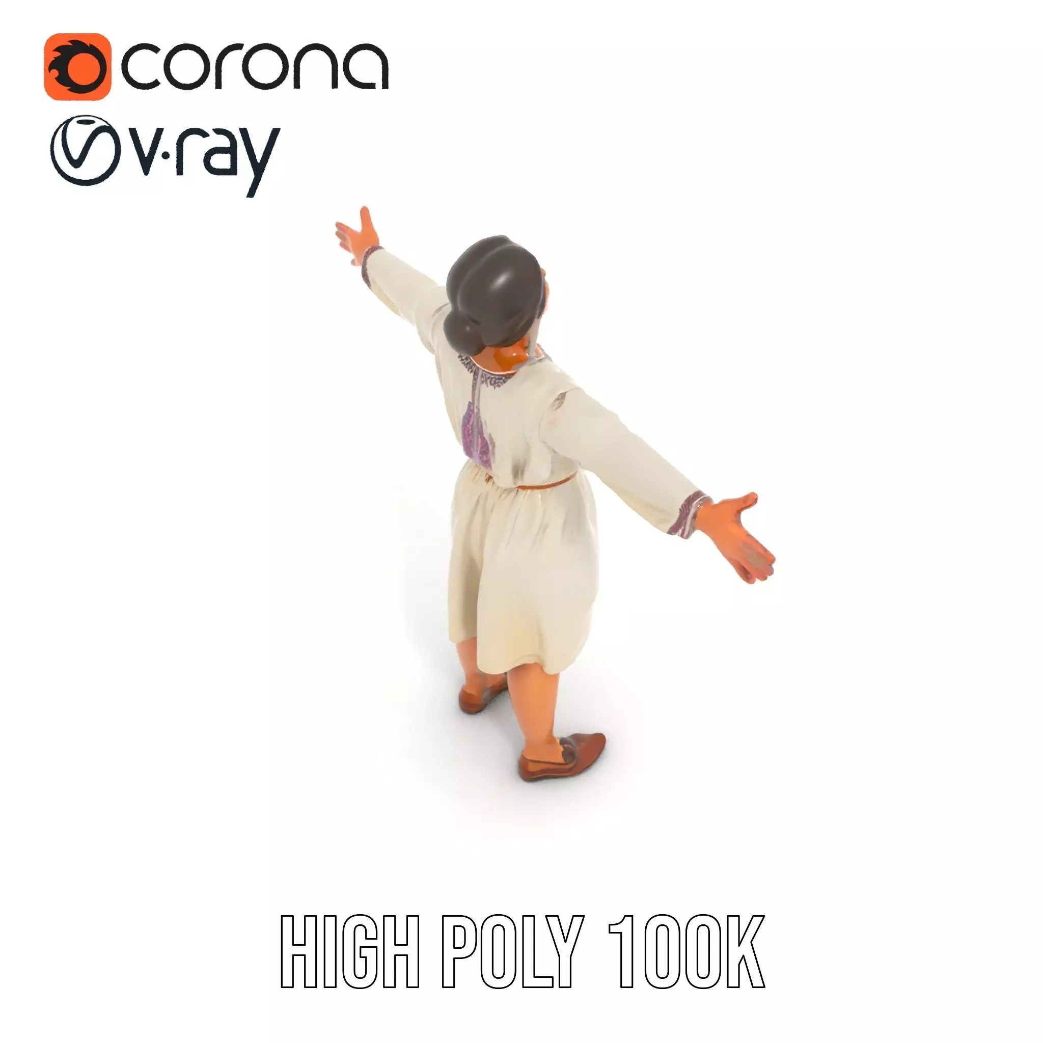 Traditional Dress Character Model Pack with Embroidered Details Low-poly 3D model_15