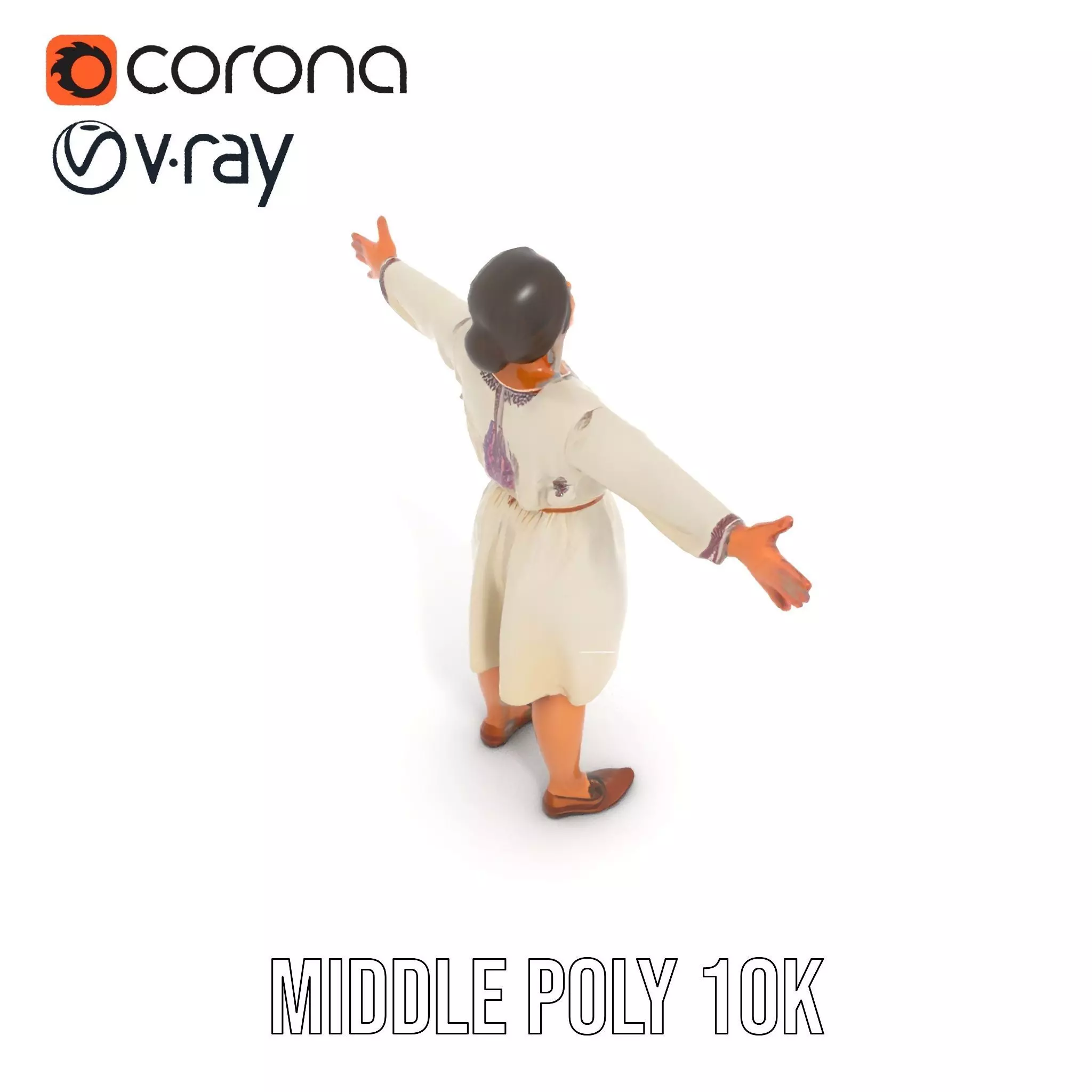 Traditional Dress Character Model Pack with Embroidered Details Low-poly 3D model_7