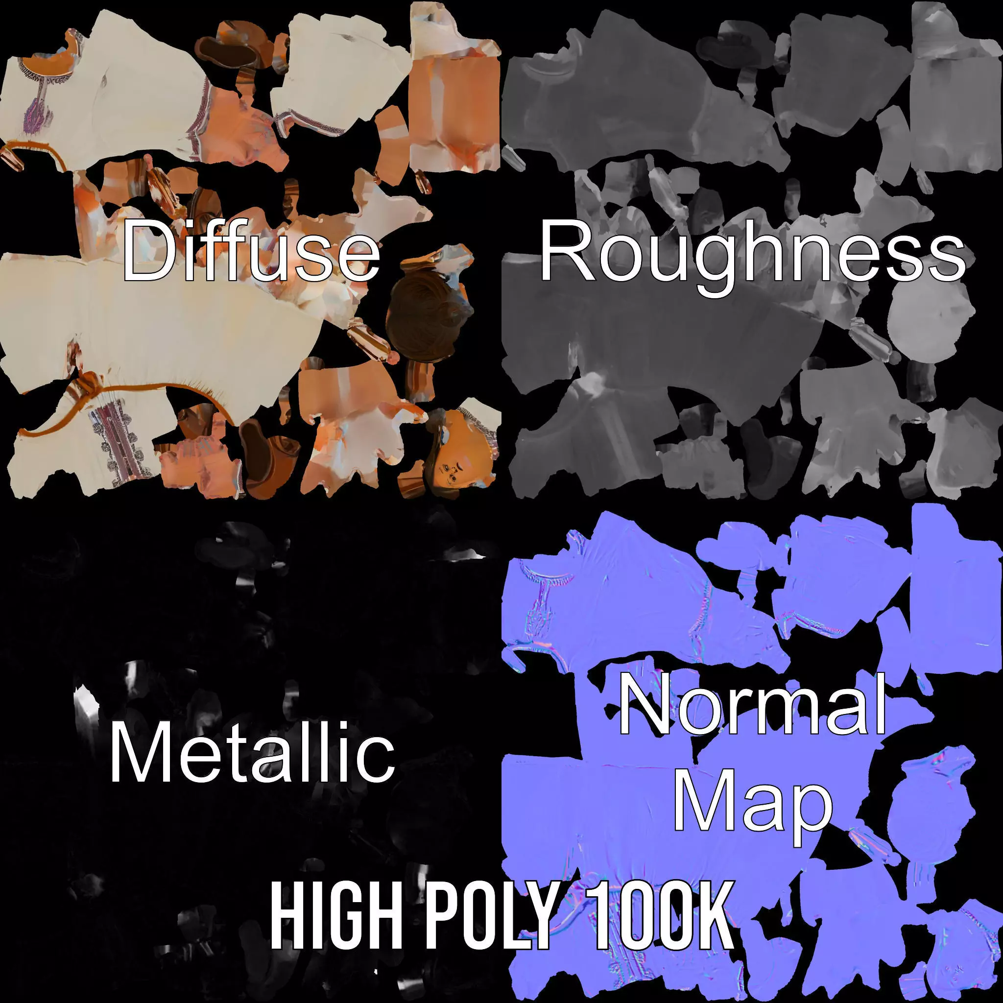 Traditional Dress Character Model Pack with Embroidered Details Low-poly 3D model_4