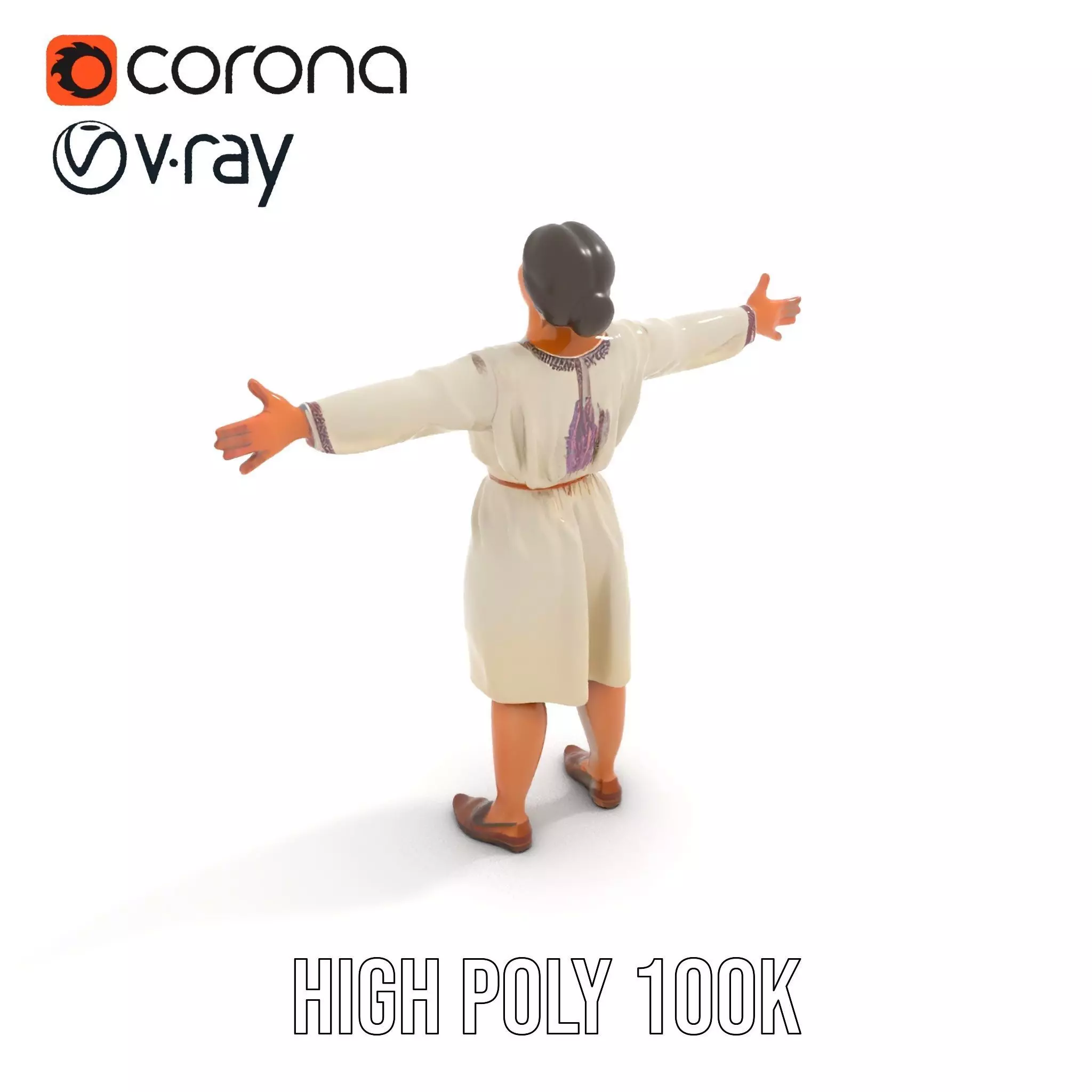 Traditional Dress Character Model Pack with Embroidered Details Low-poly 3D model_10