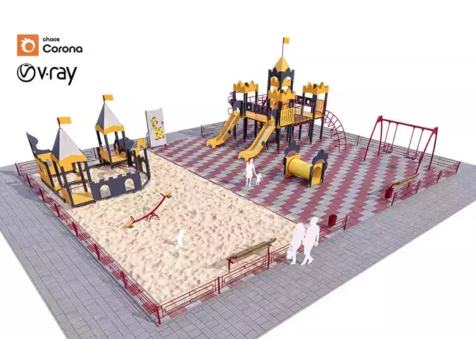Playground 3D Model I Sandbox - Slides I V-Ray And Corona 3D model