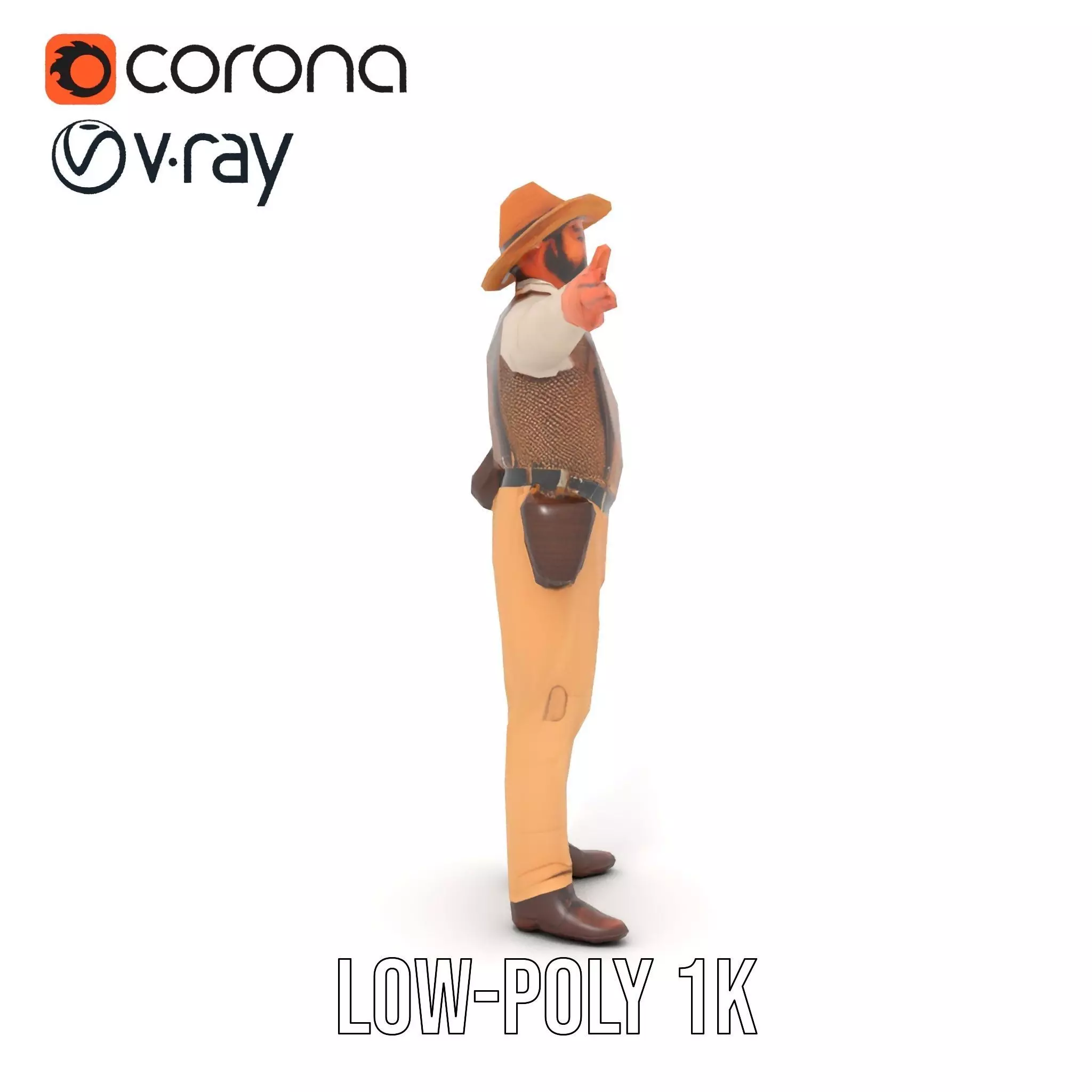 Cowboy Character Model Pack with Textured Vest Low-poly 3D model_17