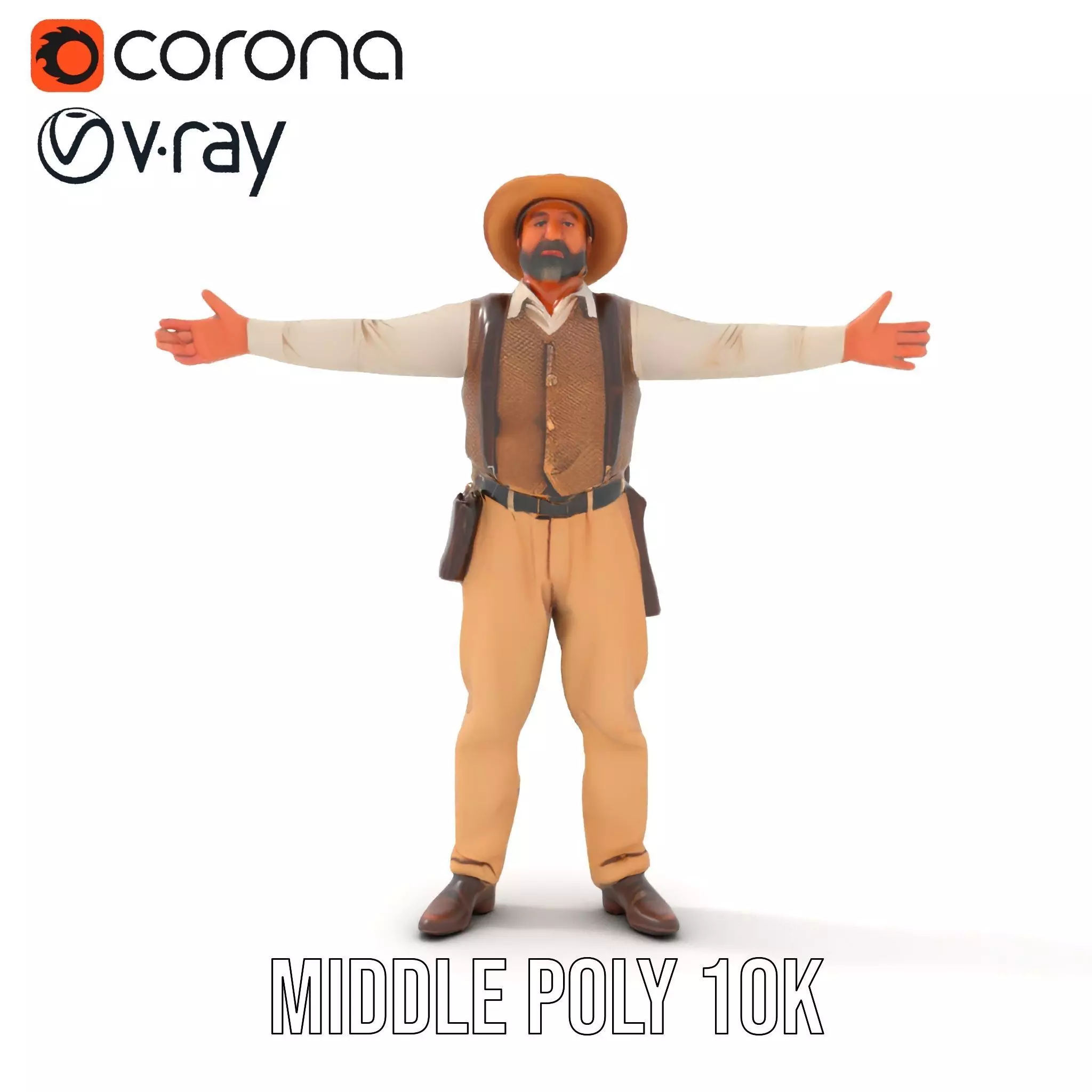 Cowboy Character Model Pack with Textured Vest Low-poly 3D model_6