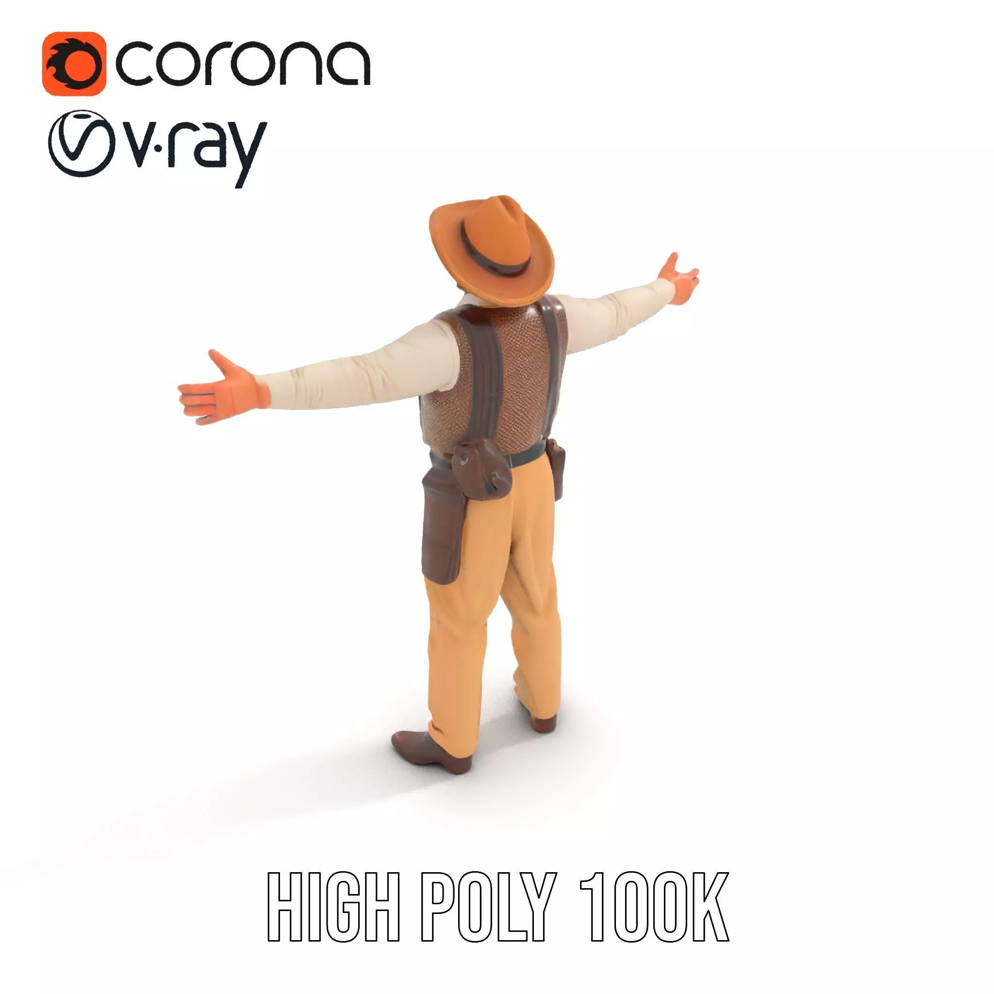 Cowboy Character Model Pack with Textured Vest Low-poly 3D model_29