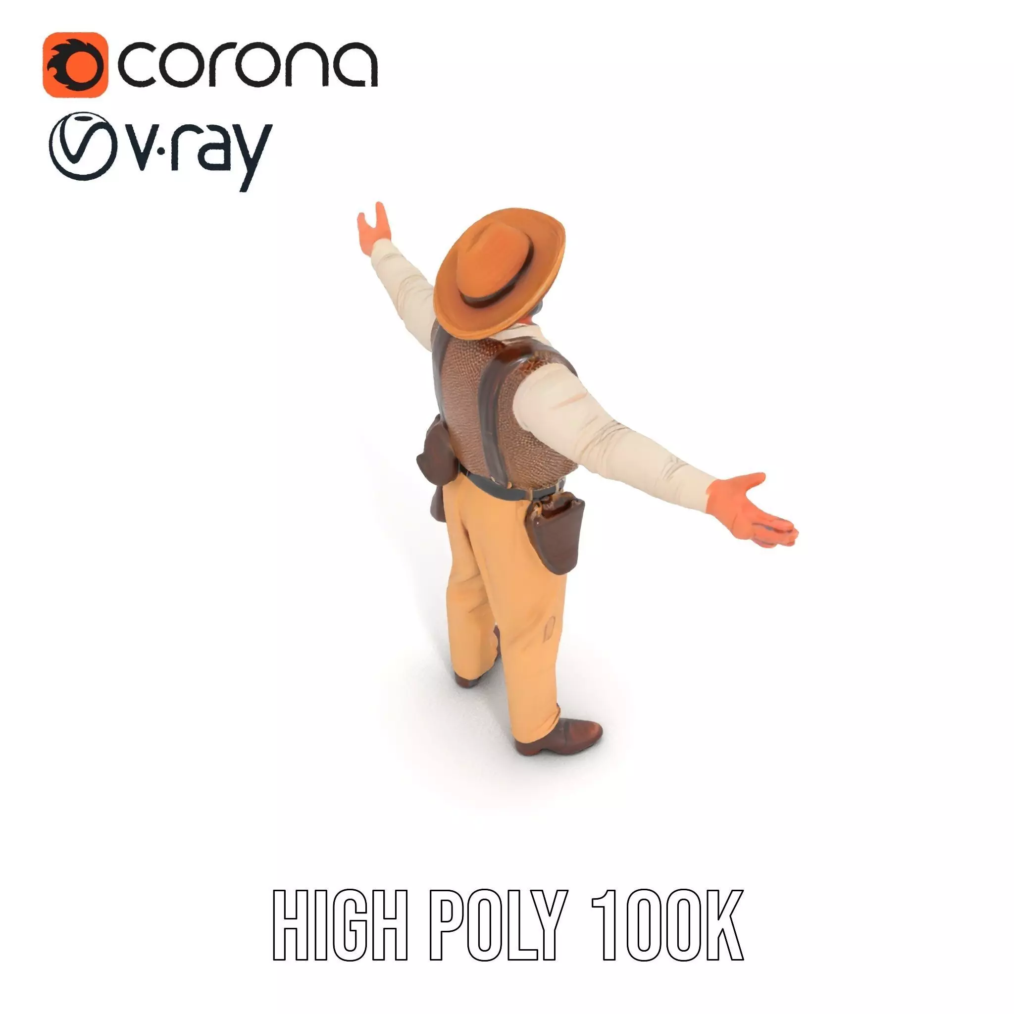 Cowboy Character Model Pack with Textured Vest Low-poly 3D model_10