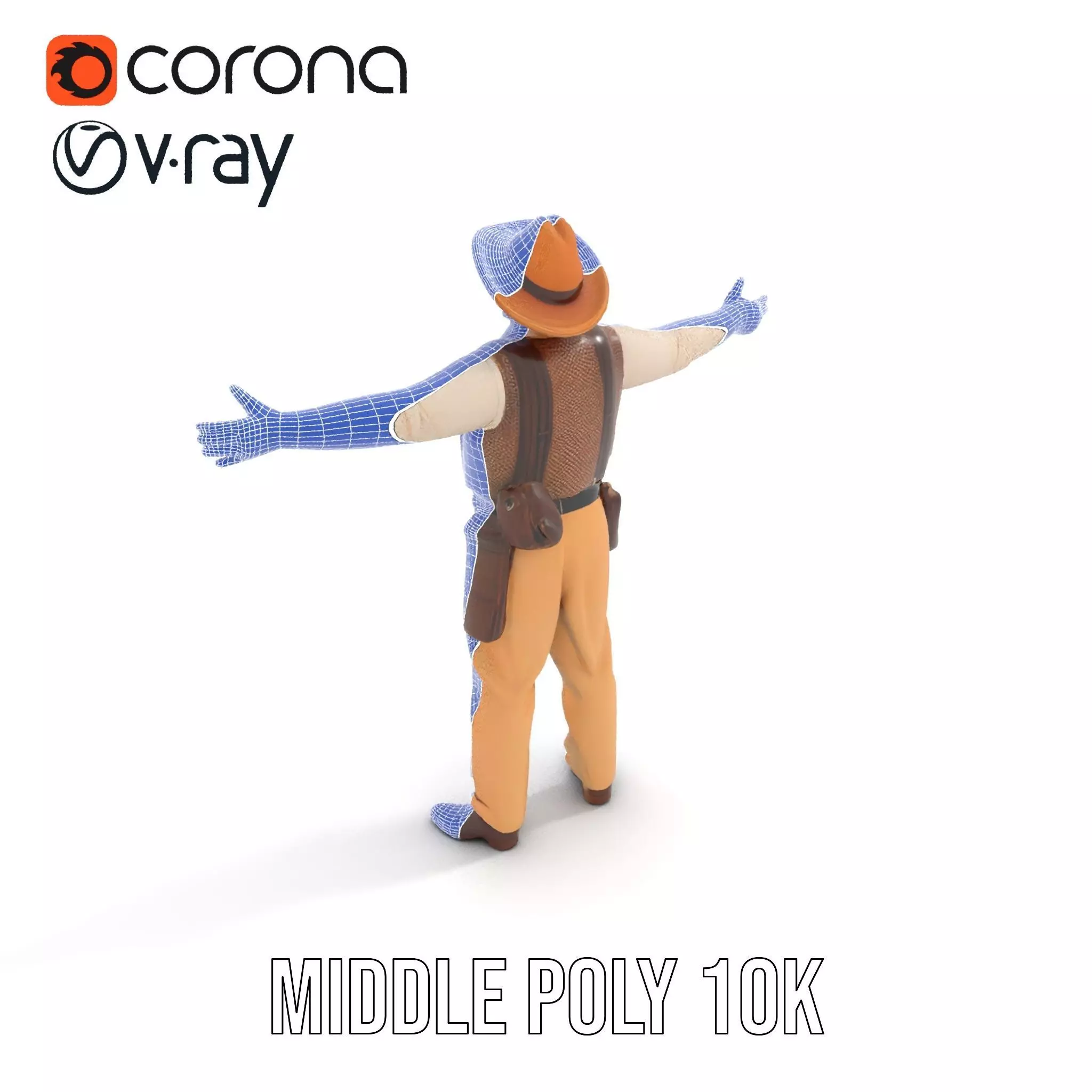 Cowboy Character Model Pack with Textured Vest Low-poly 3D model_30