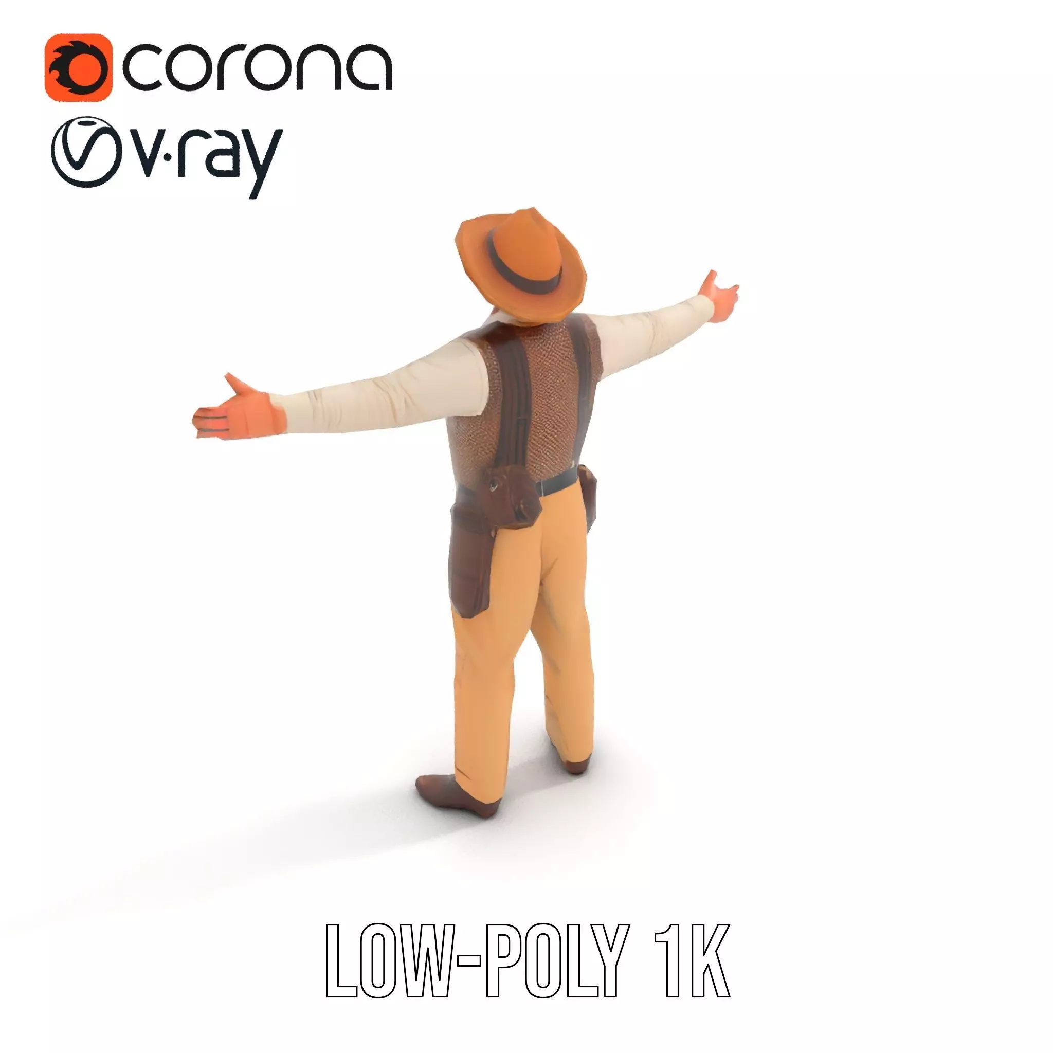 Cowboy Character Model Pack with Textured Vest Low-poly 3D model_9