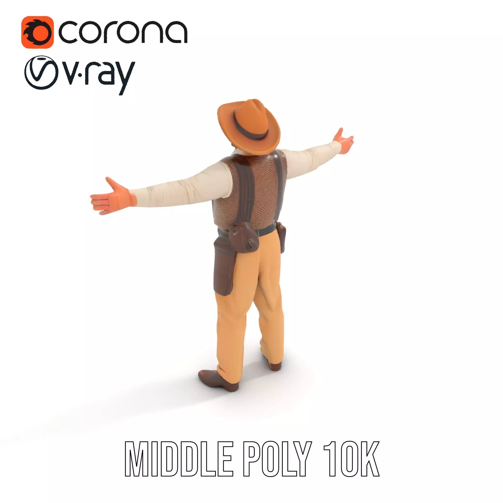 Cowboy Character Model Pack with Textured Vest Low-poly 3D model_7