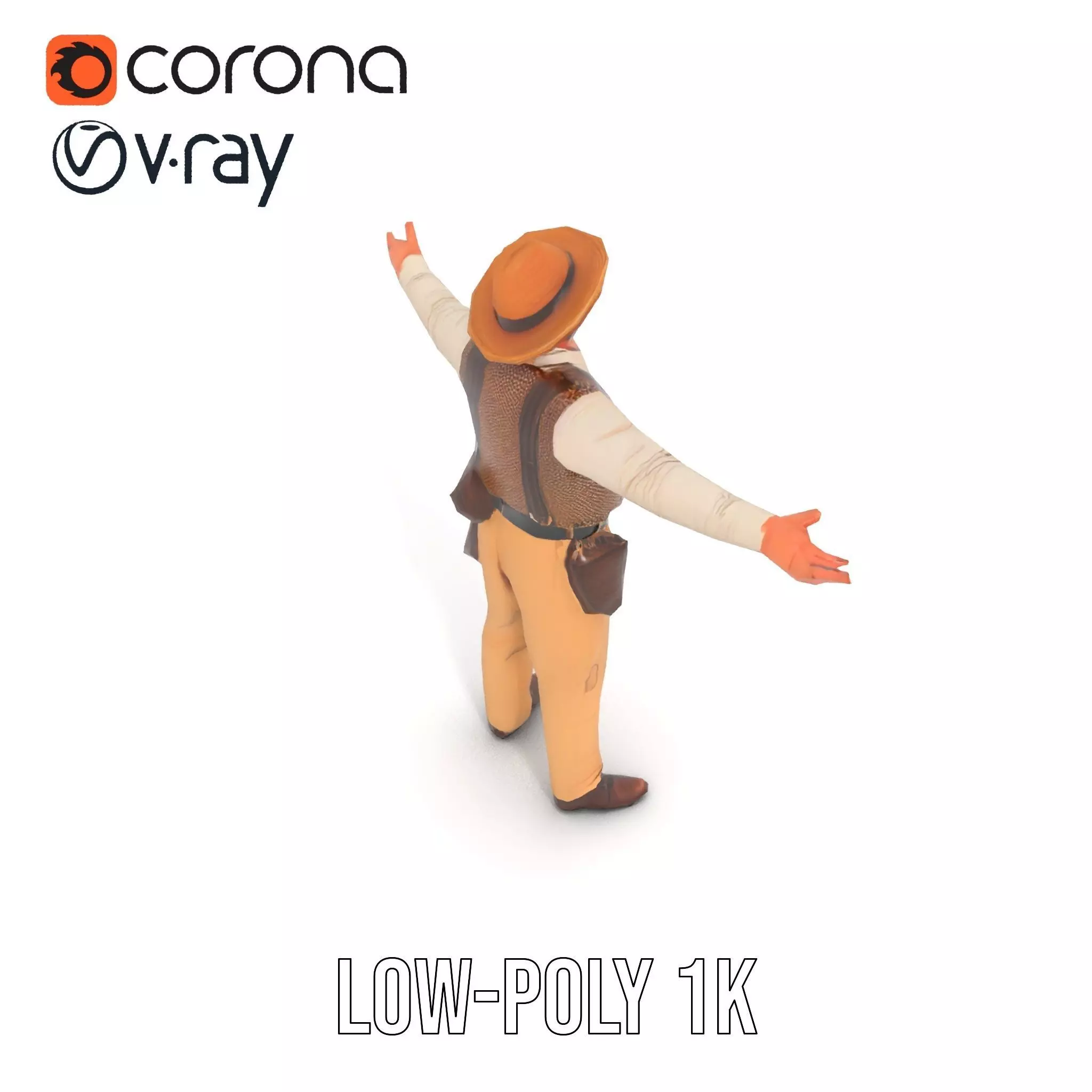 Cowboy Character Model Pack with Textured Vest Low-poly 3D model_25