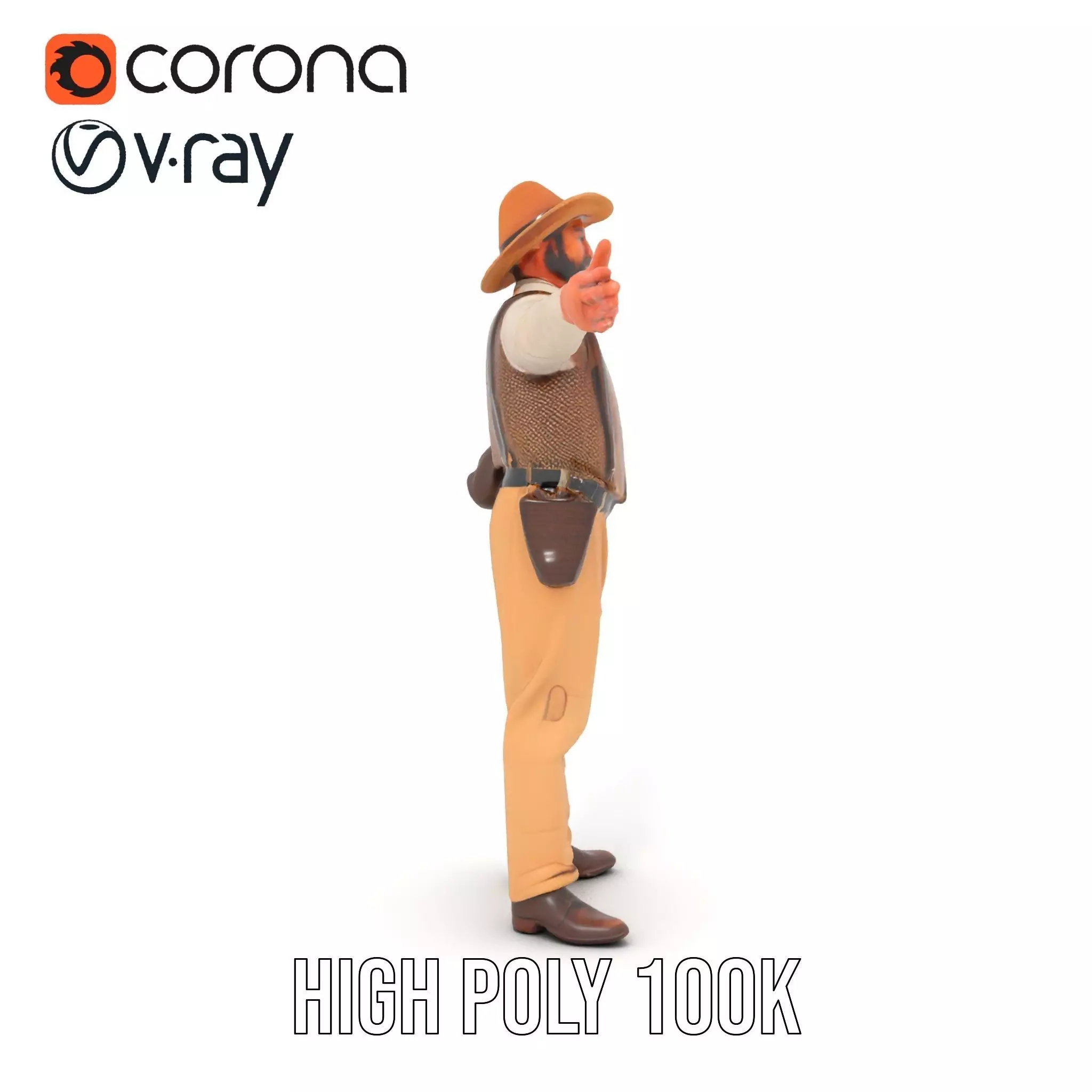 Cowboy Character Model Pack with Textured Vest Low-poly 3D model_26