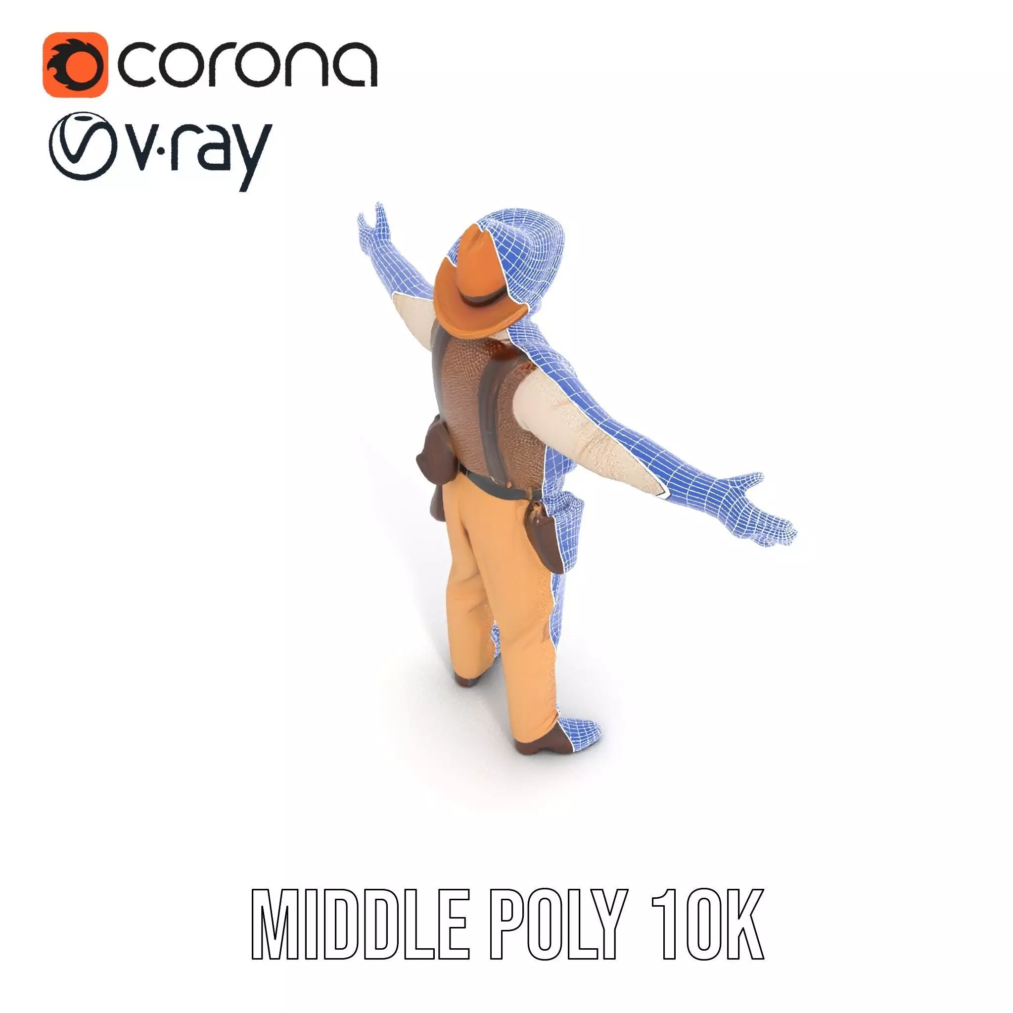 Cowboy Character Model Pack with Textured Vest Low-poly 3D model_21