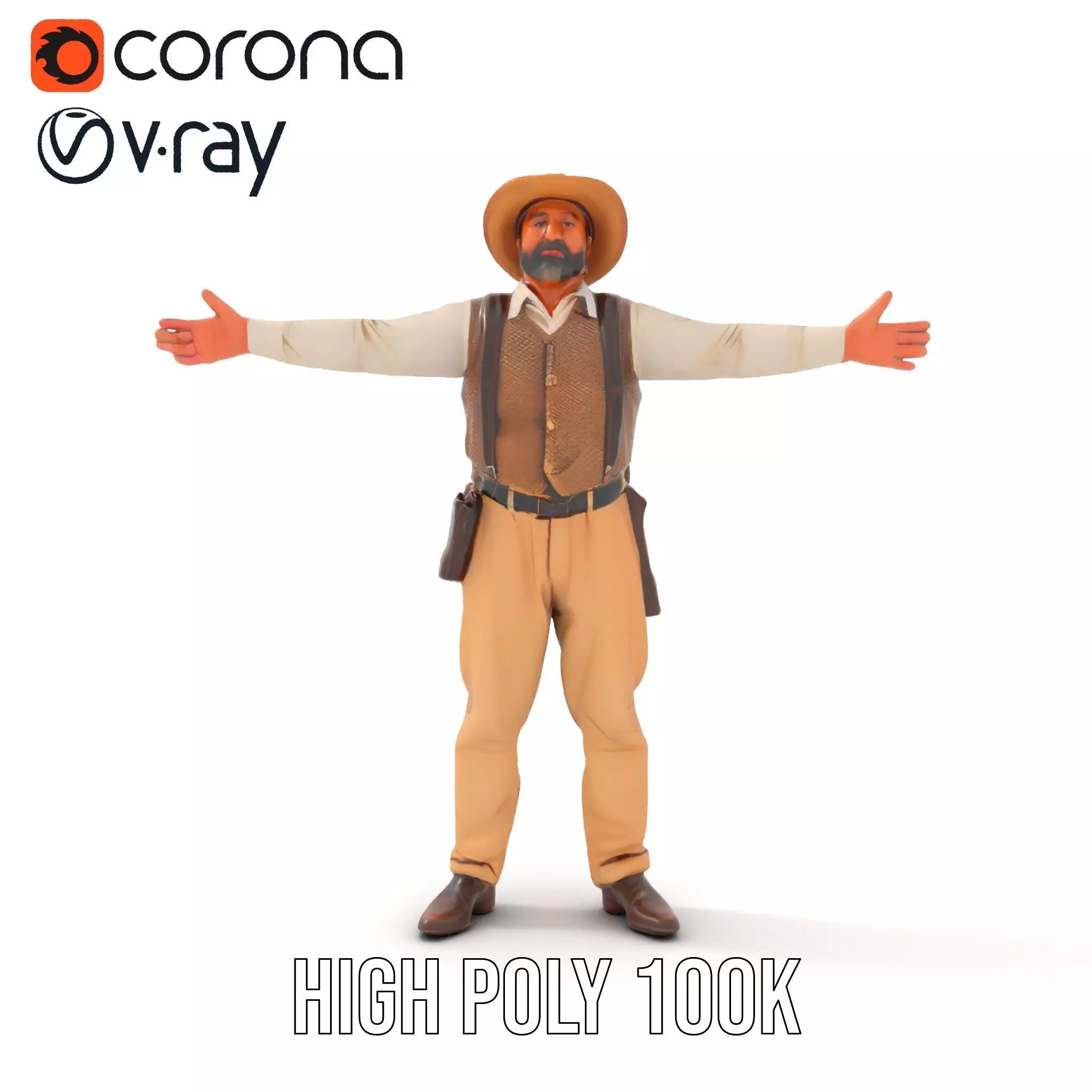 Cowboy Character Model Pack with Textured Vest Low-poly 3D model_32