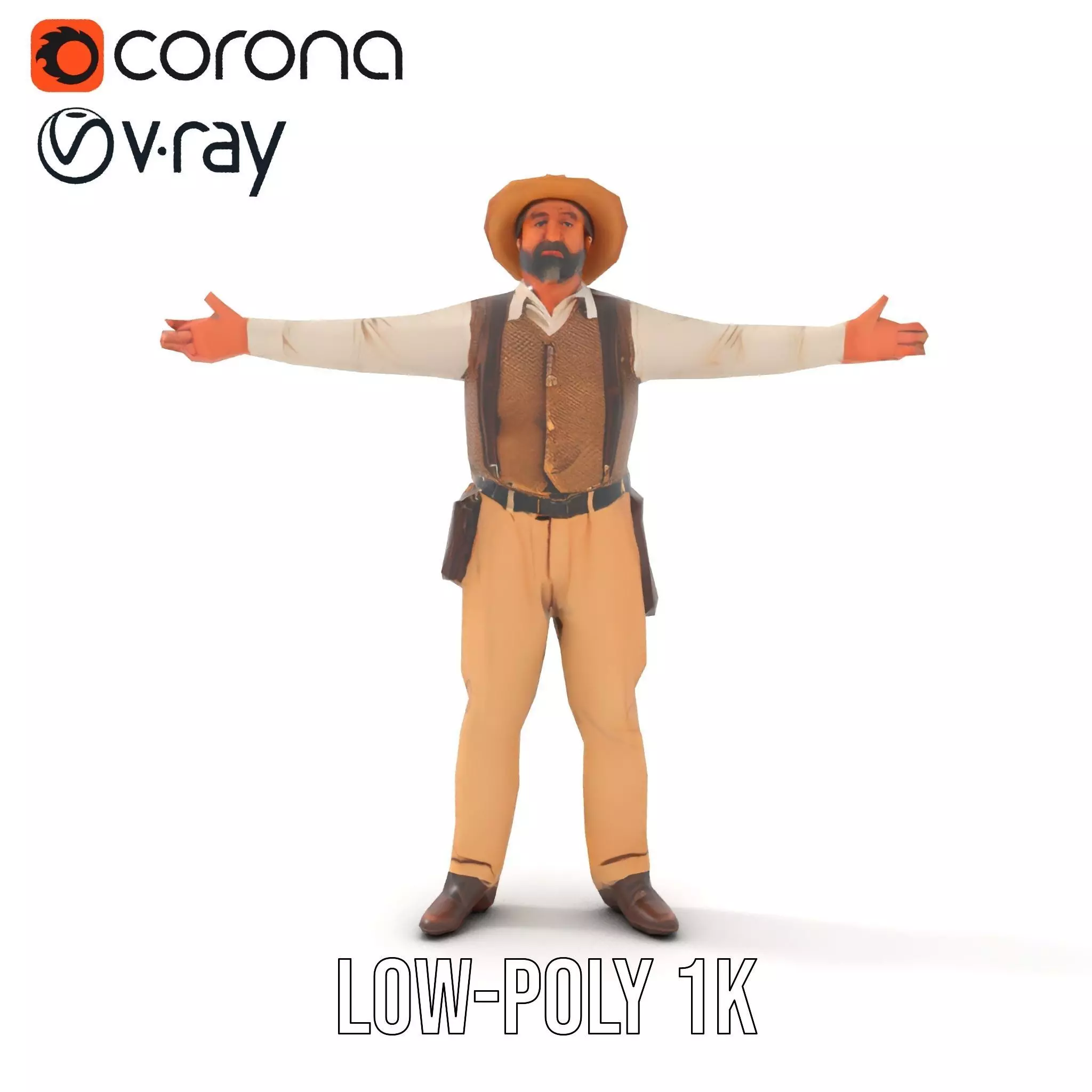 Cowboy Character Model Pack with Textured Vest Low-poly 3D model_19