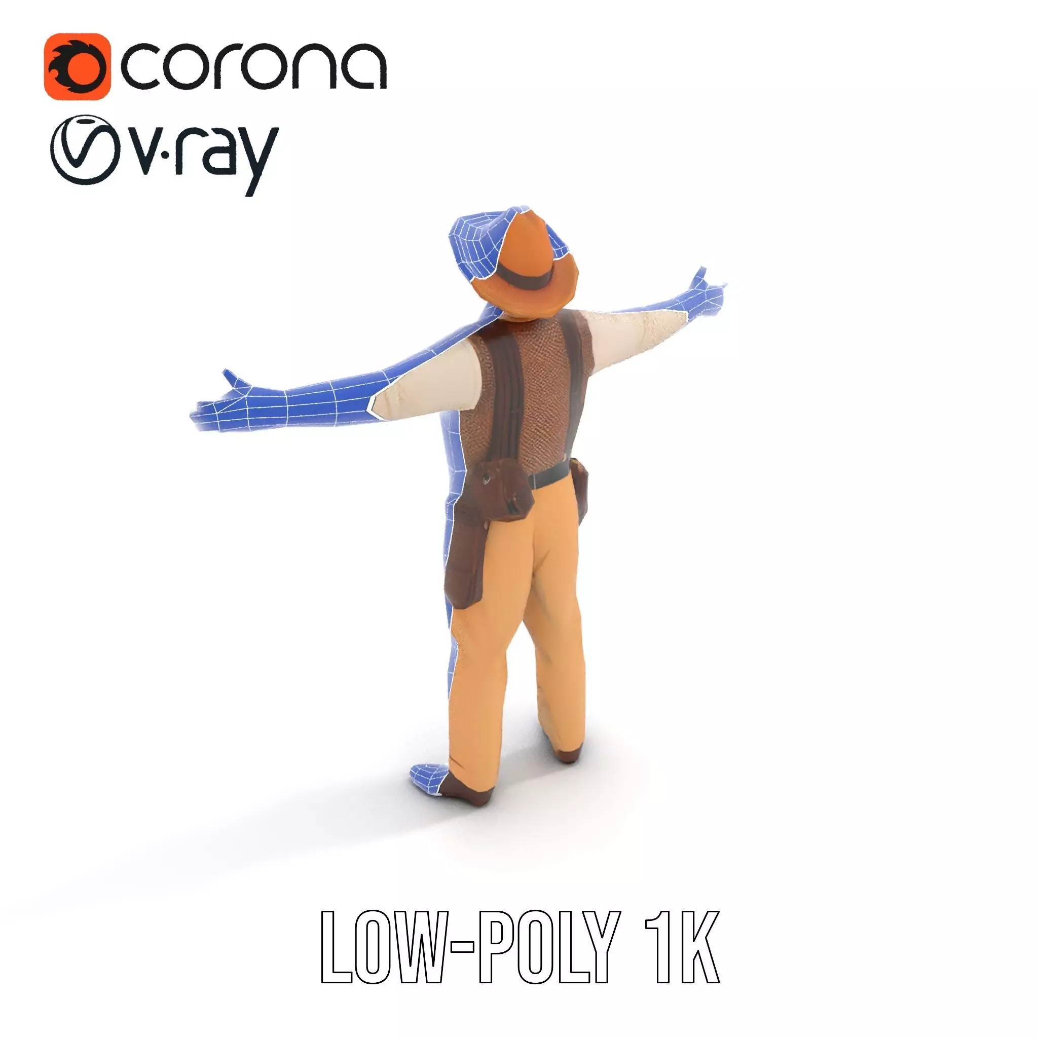 Cowboy Character Model Pack with Textured Vest Low-poly 3D model_22